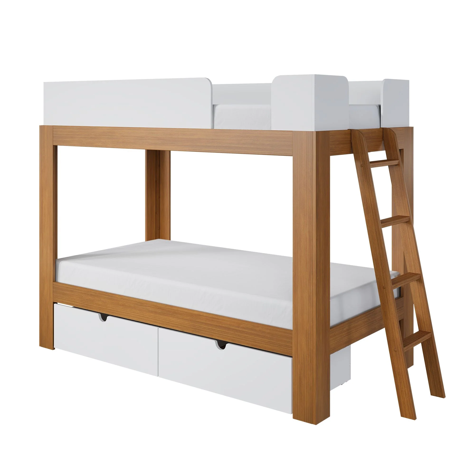 Mid-Century Modern Twin Over Twin Bunk Bed With Storage Drawers - Image 12