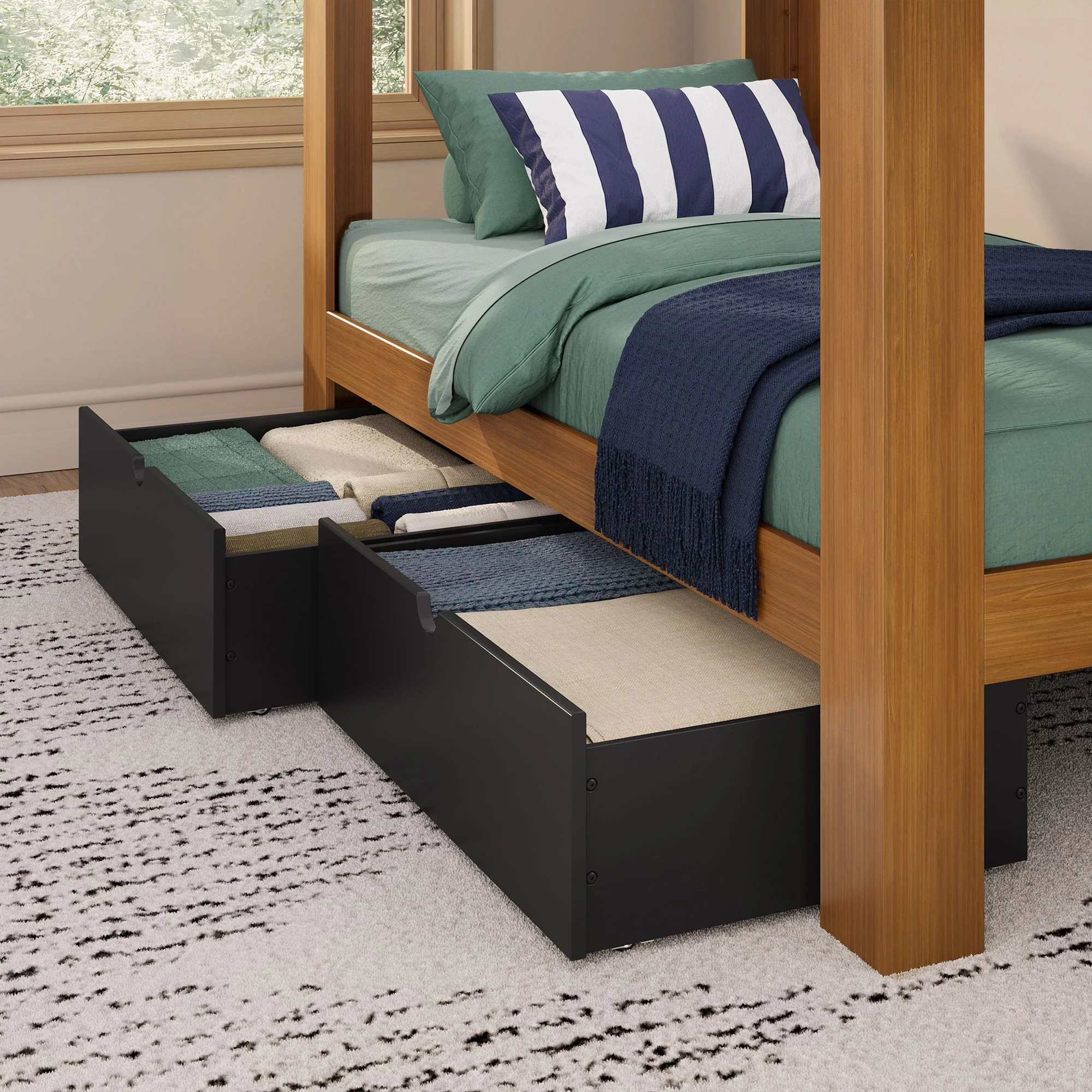 Mid-Century Modern Twin Over Twin Bunk Bed With Storage Drawers - Image 7