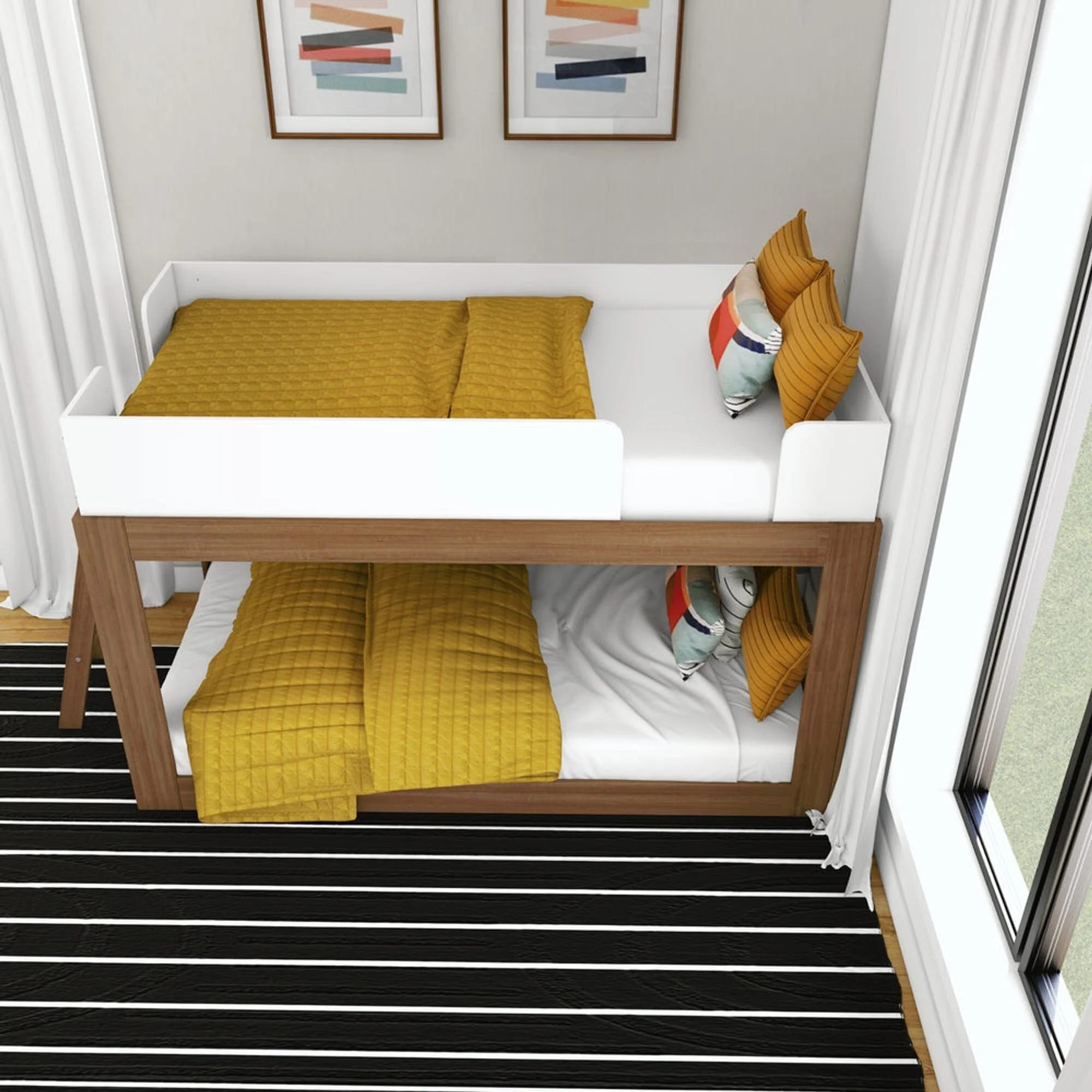 Mid-Century Modern Twin Over Twin Low Bunk Bed - Image 16