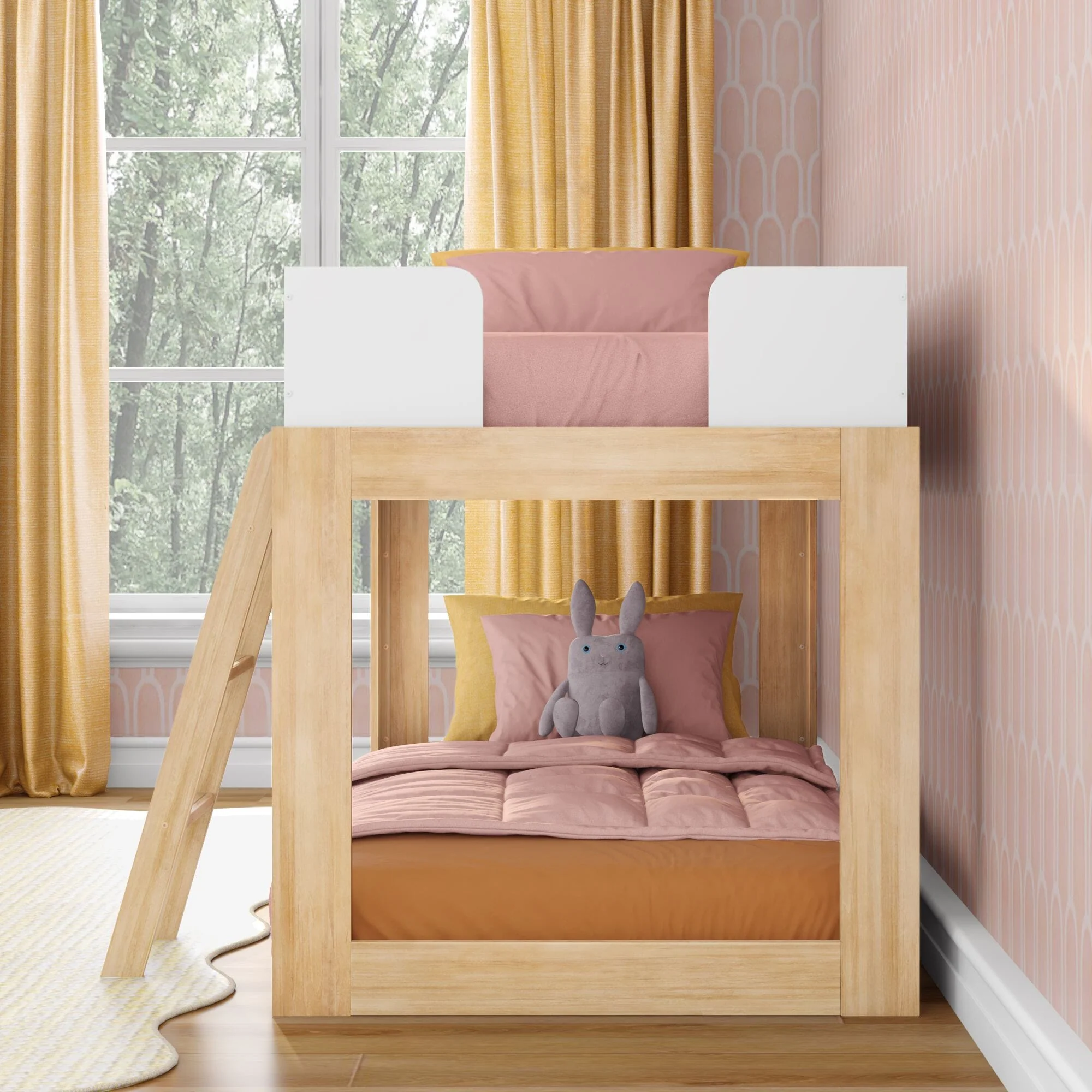 Mid-Century Modern Twin Over Twin Low Bunk Bed - Image 28