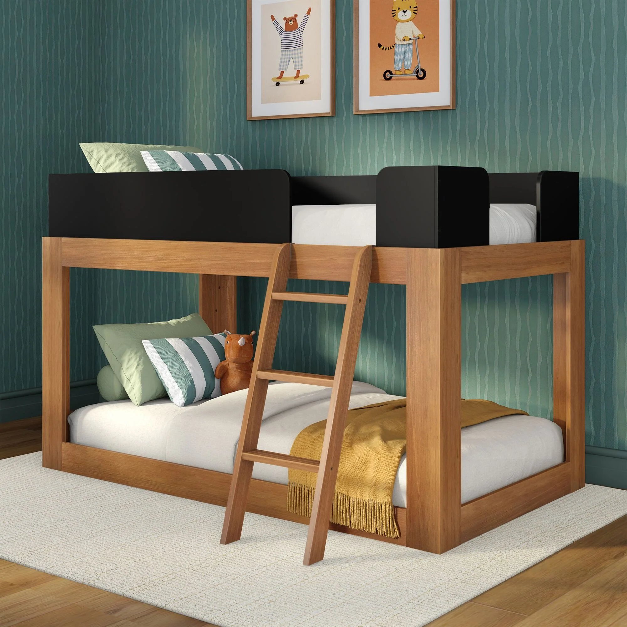 Mid-Century Modern Twin Over Twin Low Bunk Bed - Image 5
