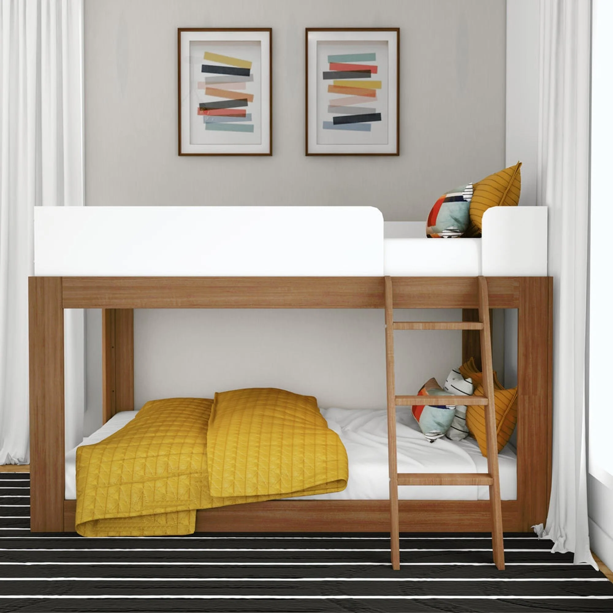 Mid-Century Modern Twin Over Twin Low Bunk Bed - Image 6