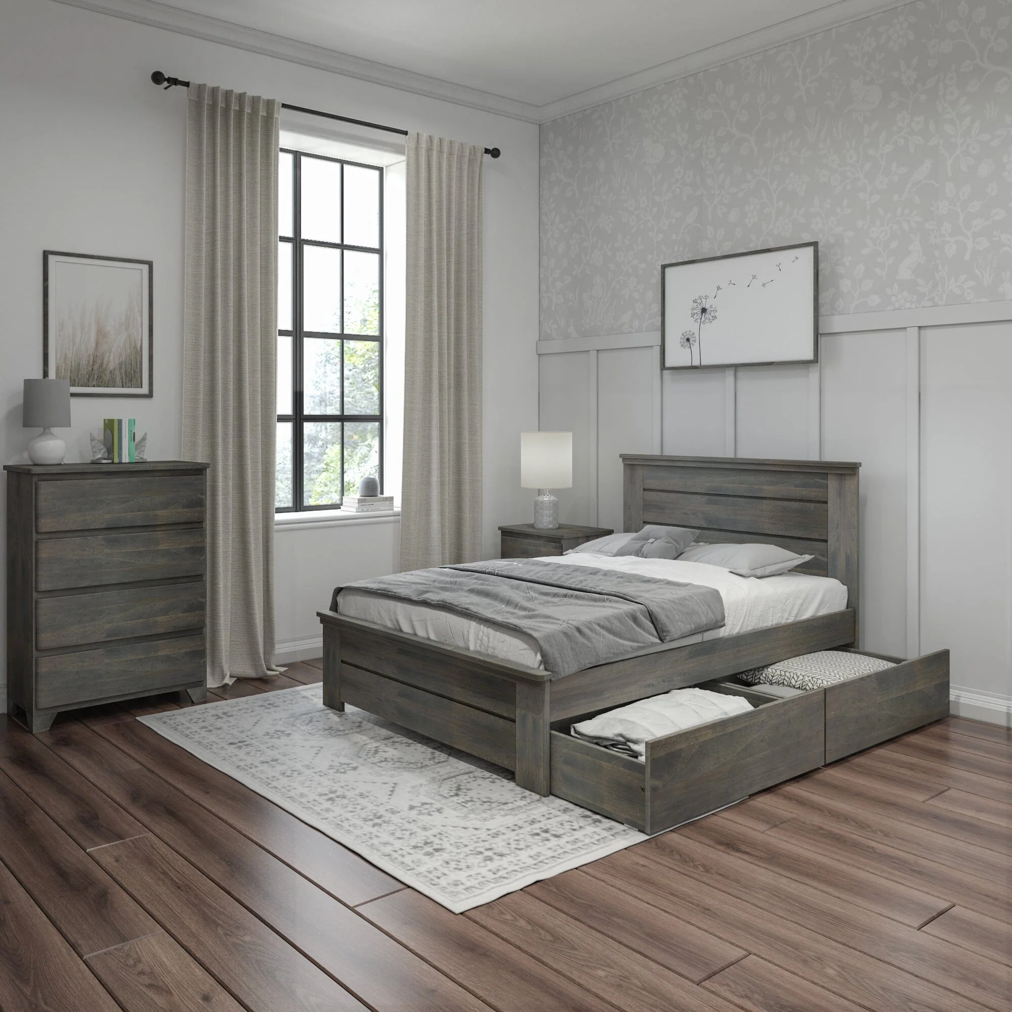 Modern Farmhouse Full Panel Bed With Storage Drawers - Image 9