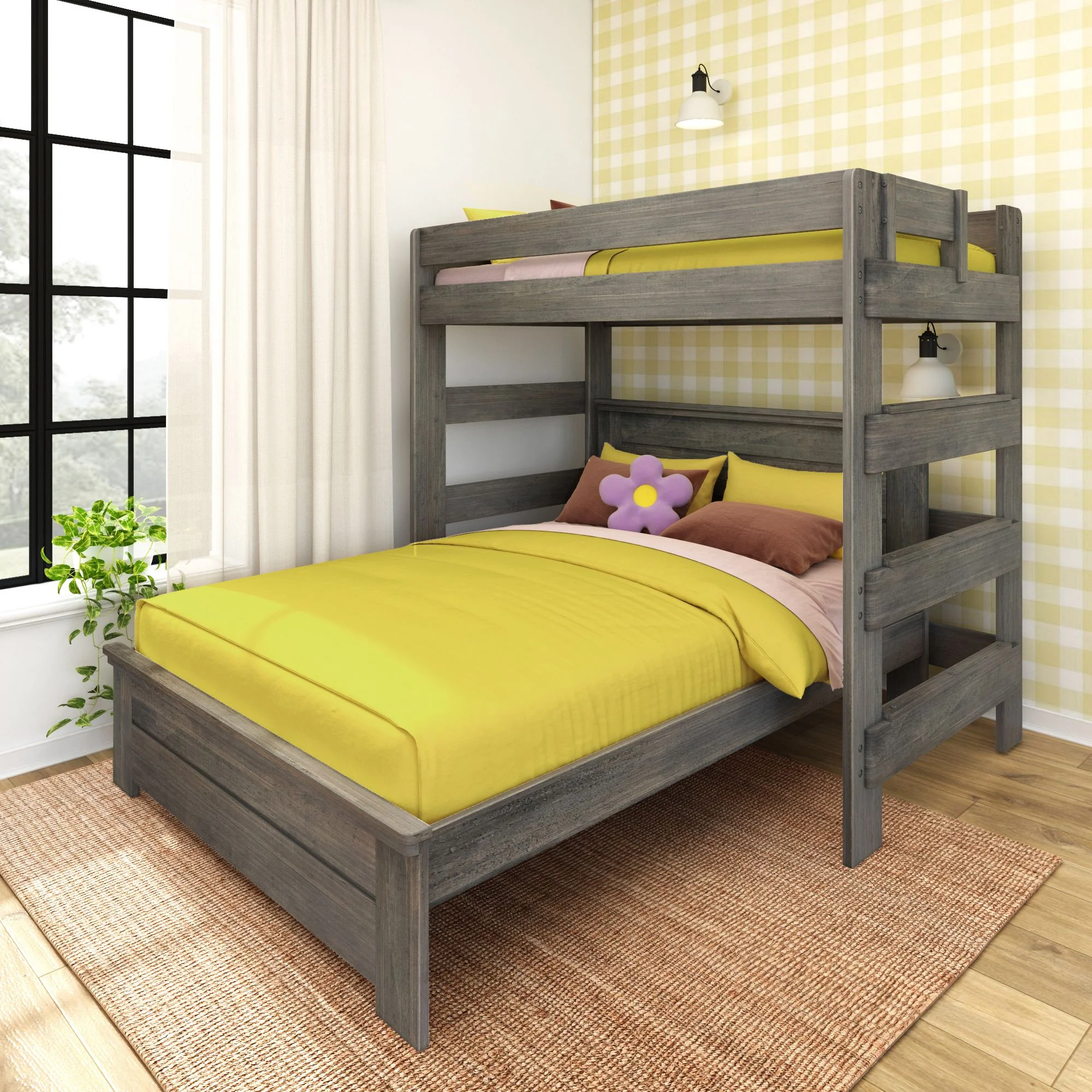 Modern Farmhouse Panel Twin Over Queen L-Shaped Bunk Bed - Image 2