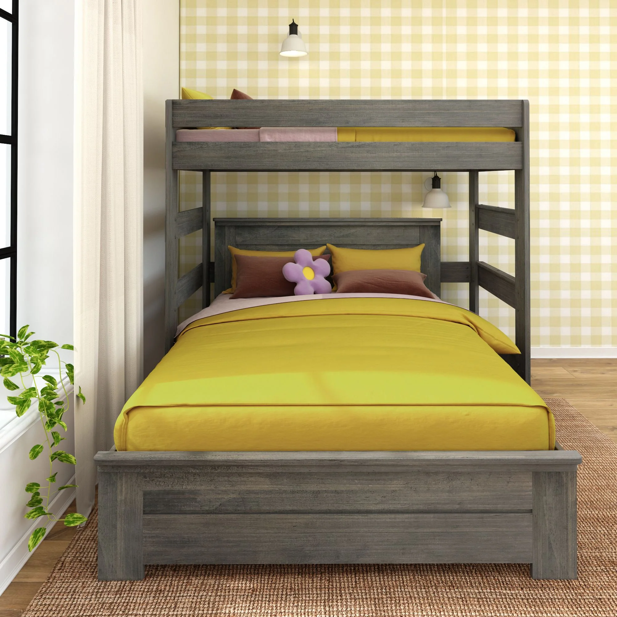 Modern Farmhouse Panel Twin Over Queen L-Shaped Bunk Bed - Image 4
