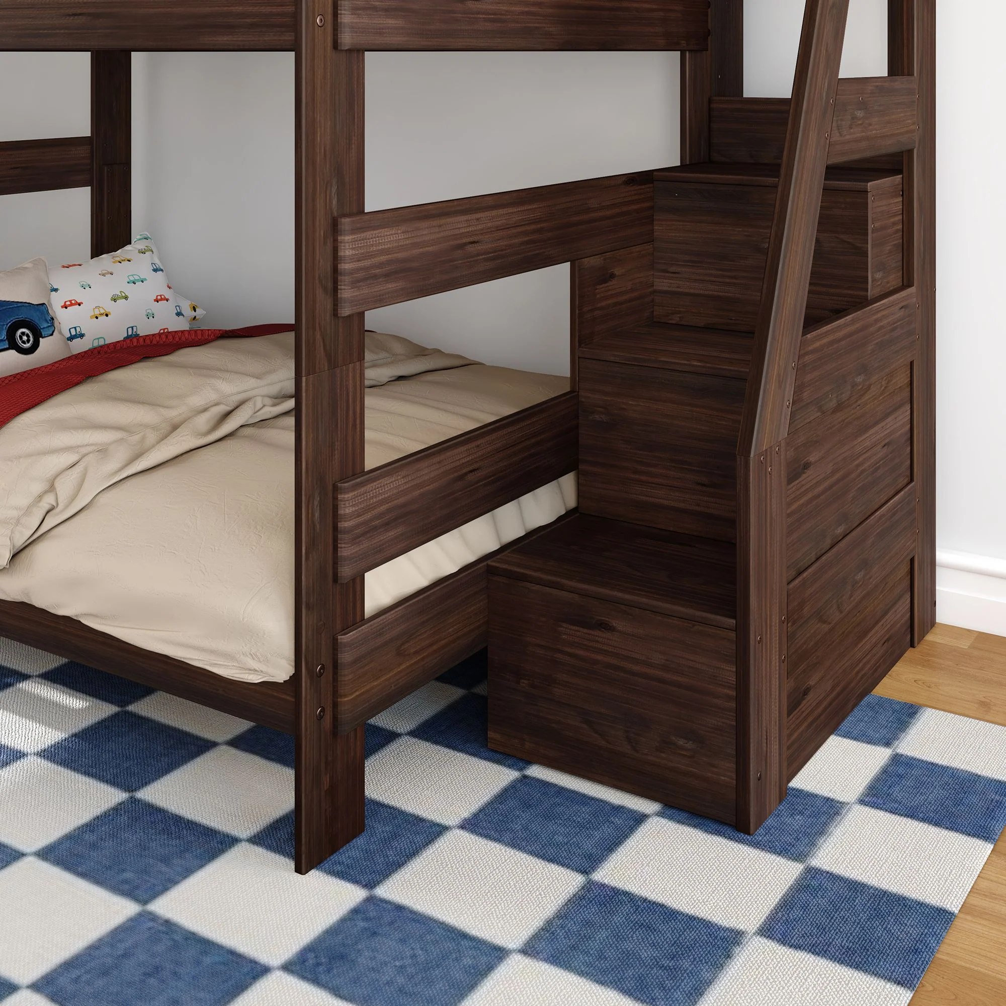 Modern Farmhouse Queen Over Queen Bunk Bed With Stairs - Image 18