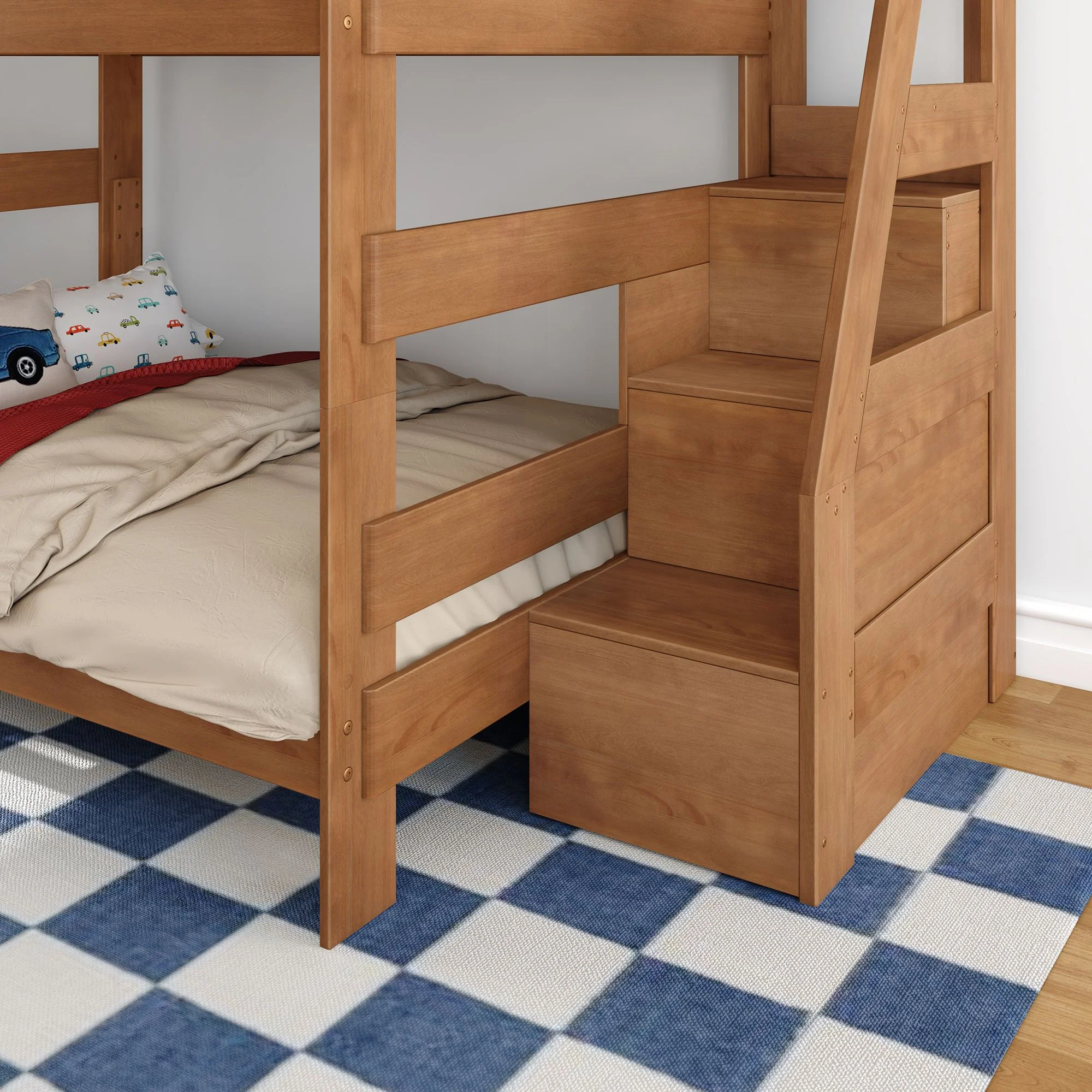 Modern Farmhouse Queen Over Queen Bunk Bed With Stairs - Image 19