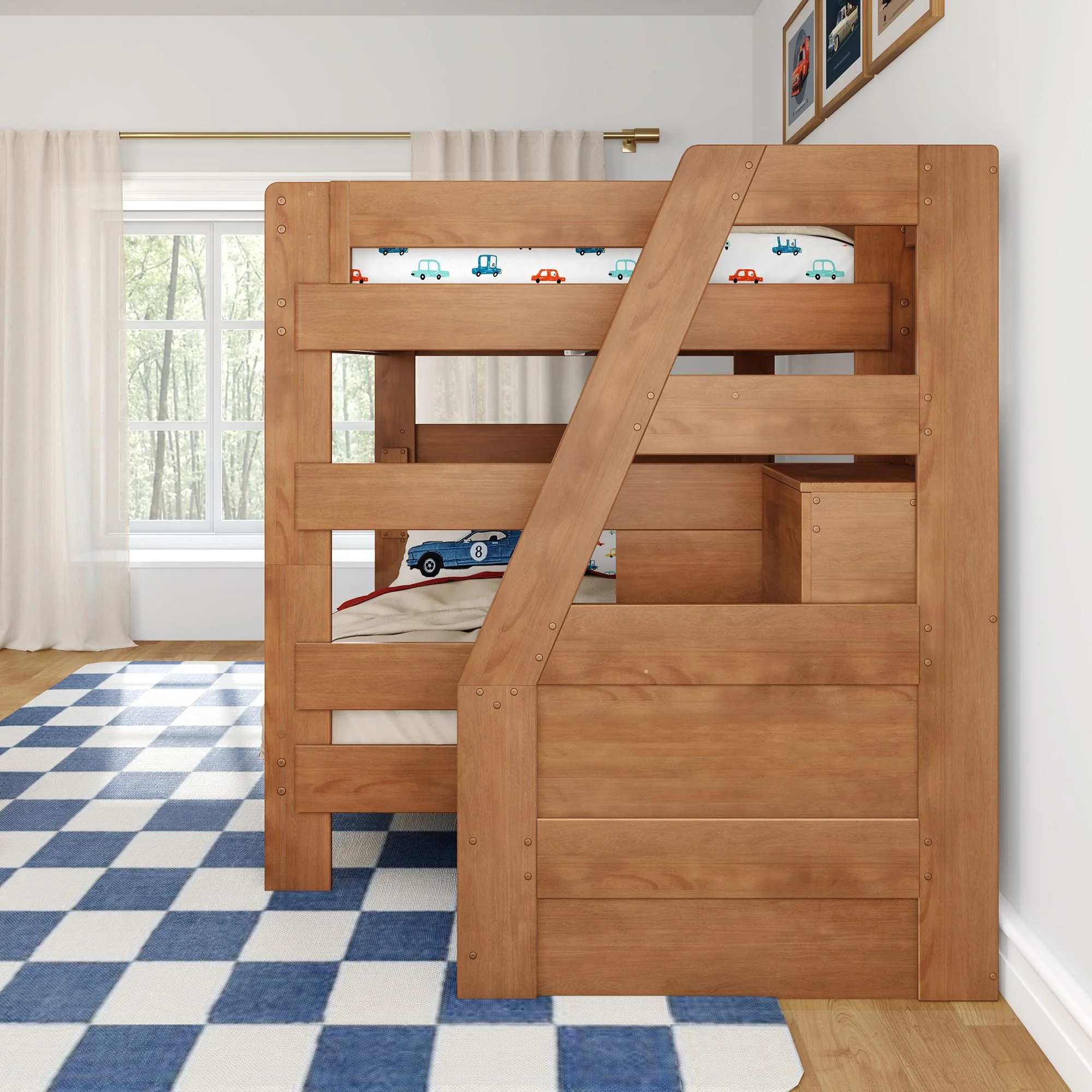 Modern Farmhouse Queen Over Queen Bunk Bed With Stairs - Image 21