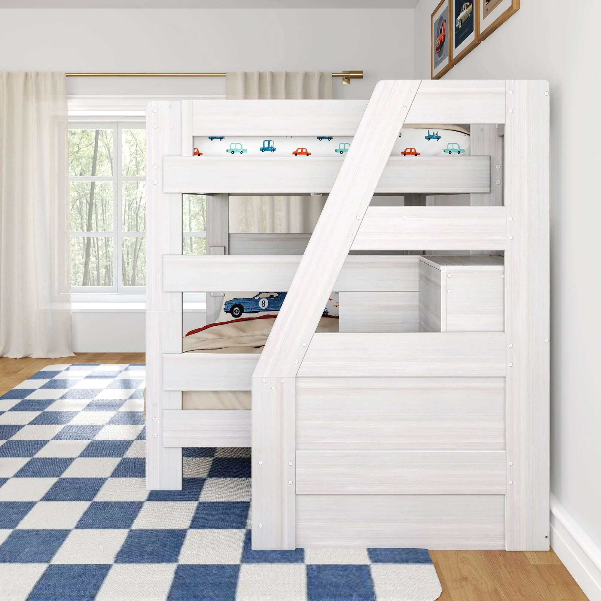 Modern Farmhouse Queen Over Queen Bunk Bed With Stairs - Image 22