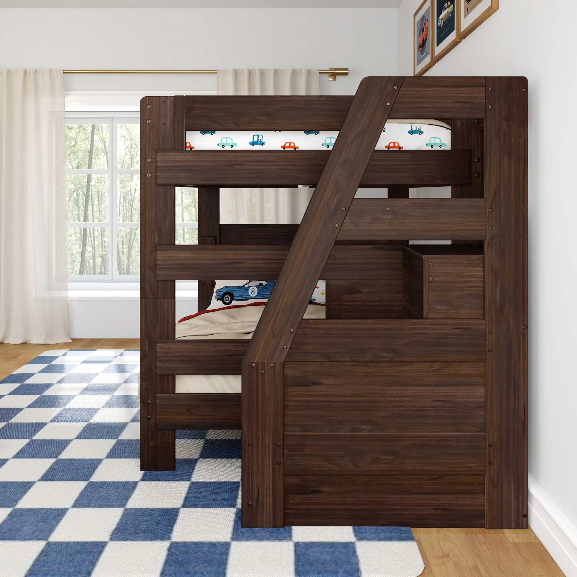 Modern Farmhouse Queen Over Queen Bunk Bed With Stairs - Image 23