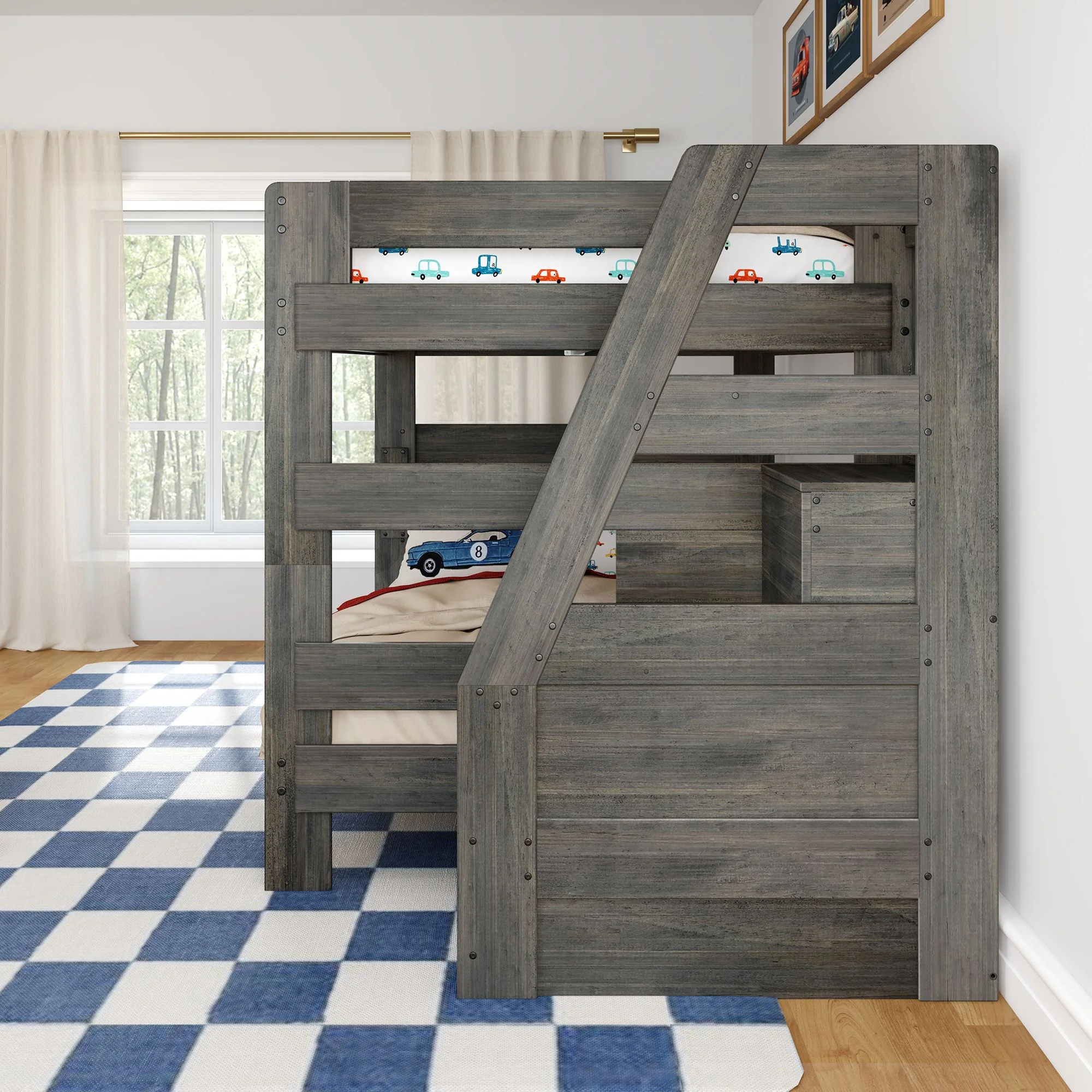 Modern Farmhouse Queen Over Queen Bunk Bed With Stairs - Image 24