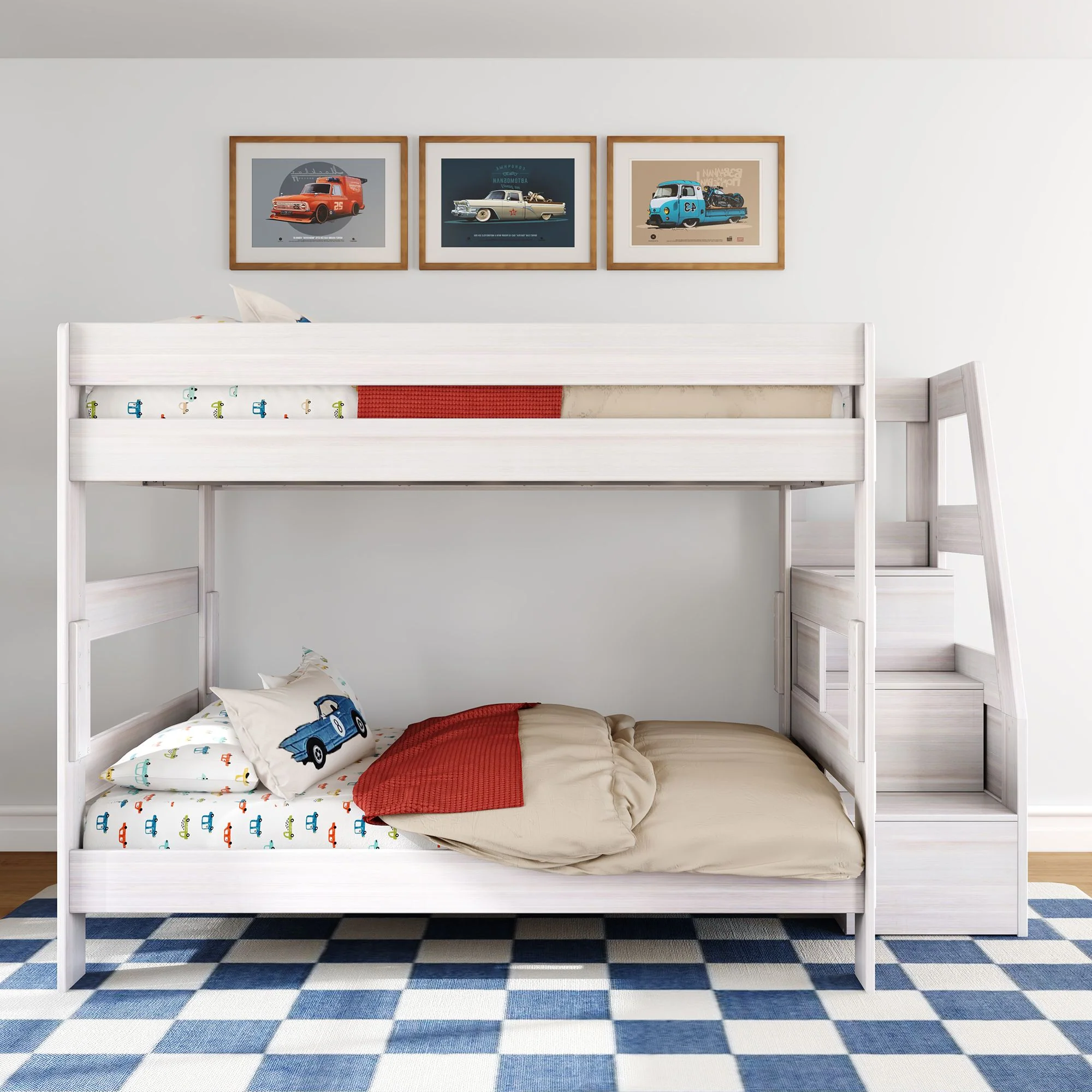 Modern Farmhouse Queen Over Queen Bunk Bed With Stairs - Image 5