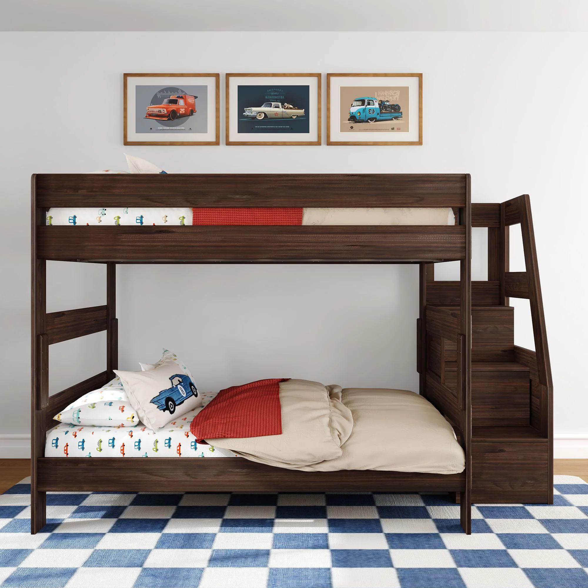Modern Farmhouse Queen Over Queen Bunk Bed With Stairs - Image 6