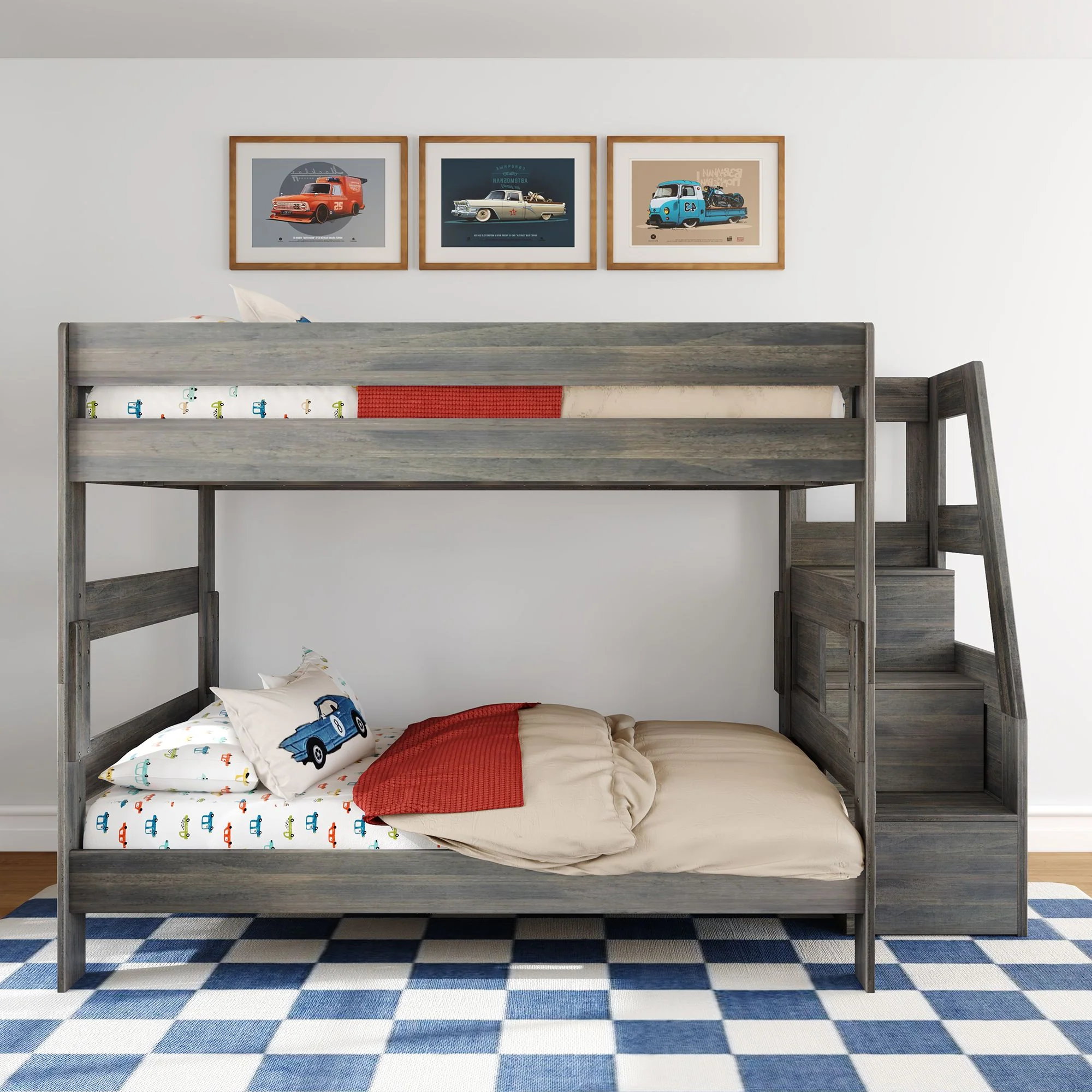 Modern Farmhouse Queen Over Queen Bunk Bed With Stairs - Image 8