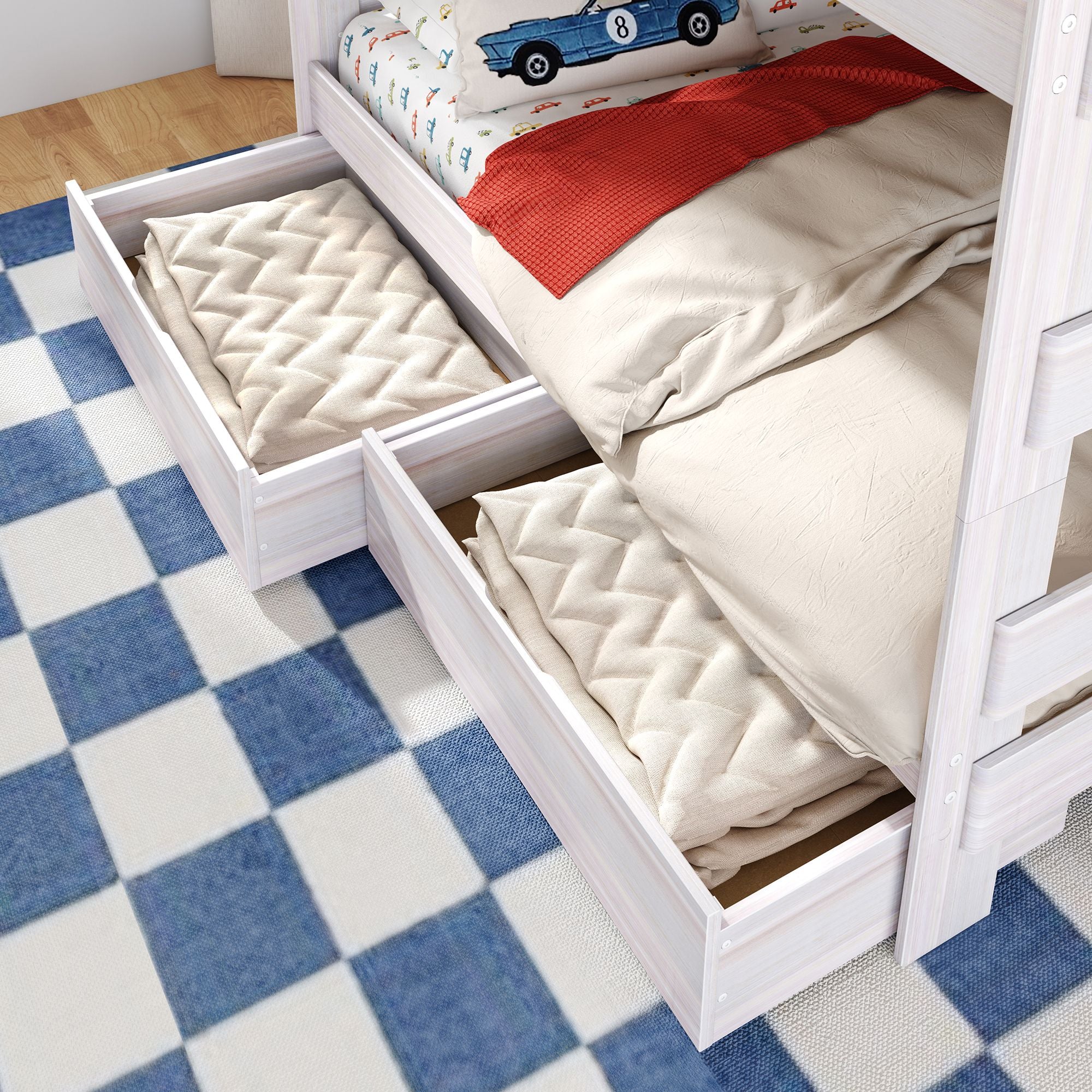 Modern Farmhouse Queen Over Queen Bunk Bed With Stairs & Storage Drawers - Image 13