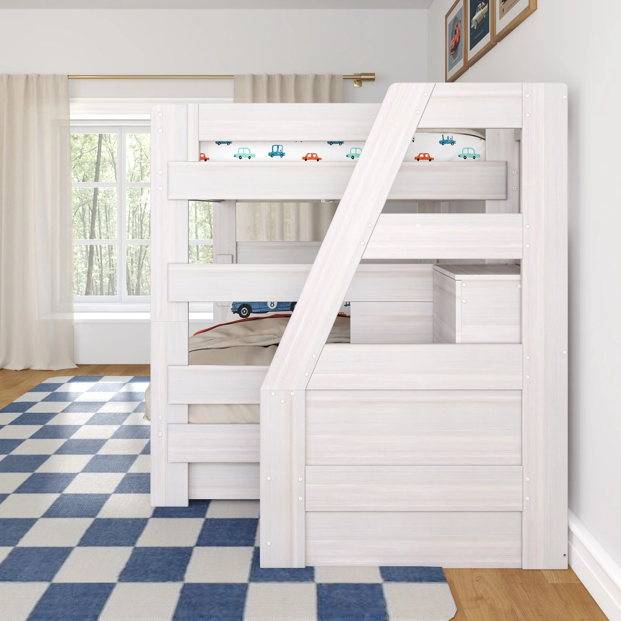Modern Farmhouse Queen Over Queen Bunk Bed With Stairs & Storage Drawers - Image 19