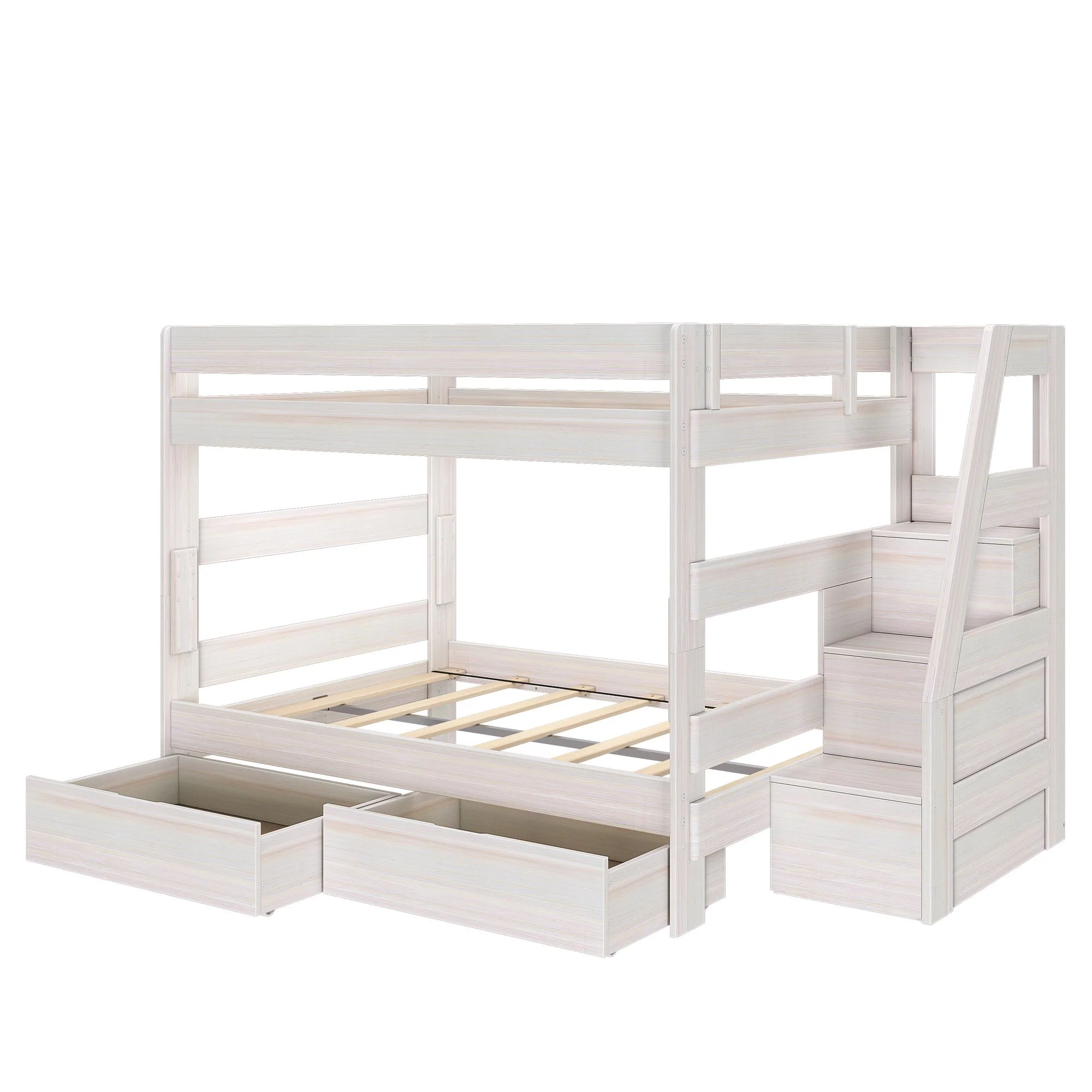 Modern Farmhouse Queen Over Queen Bunk Bed With Stairs & Storage Drawers - Image 22