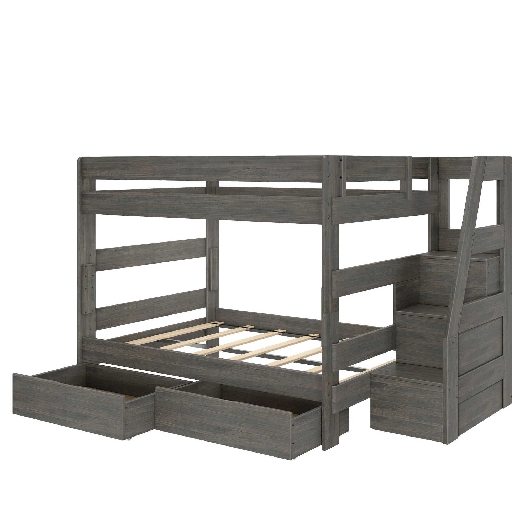 Modern Farmhouse Queen Over Queen Bunk Bed With Stairs & Storage Drawers - Image 23