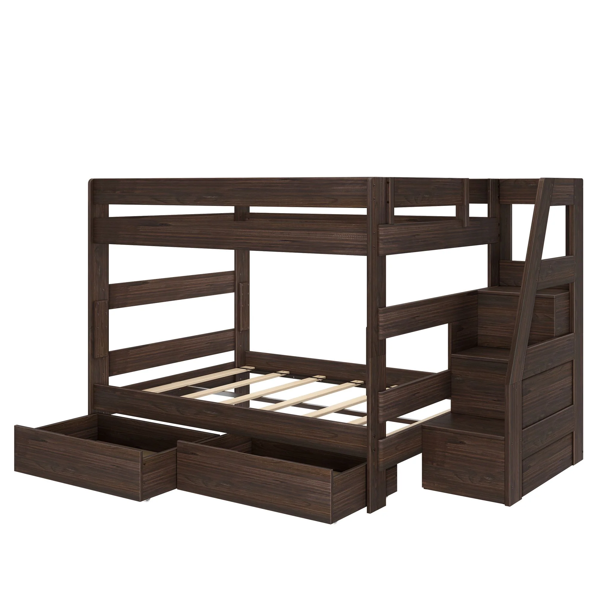 Modern Farmhouse Queen Over Queen Bunk Bed With Stairs & Storage Drawers - Image 24