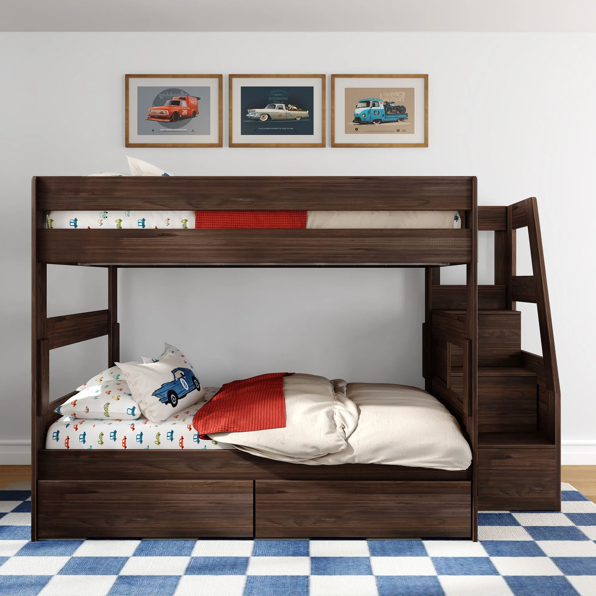Modern Farmhouse Queen Over Queen Bunk Bed With Stairs & Storage Drawers - Image 6