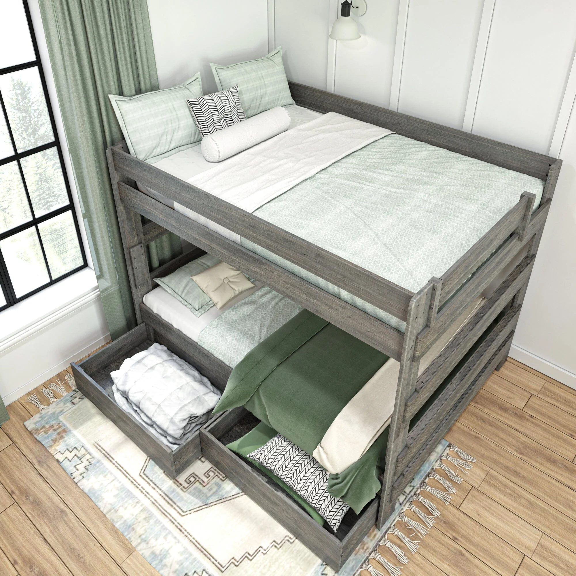Modern Farmhouse Queen Over Queen Bunk Bed With Storage Drawers - Image 10