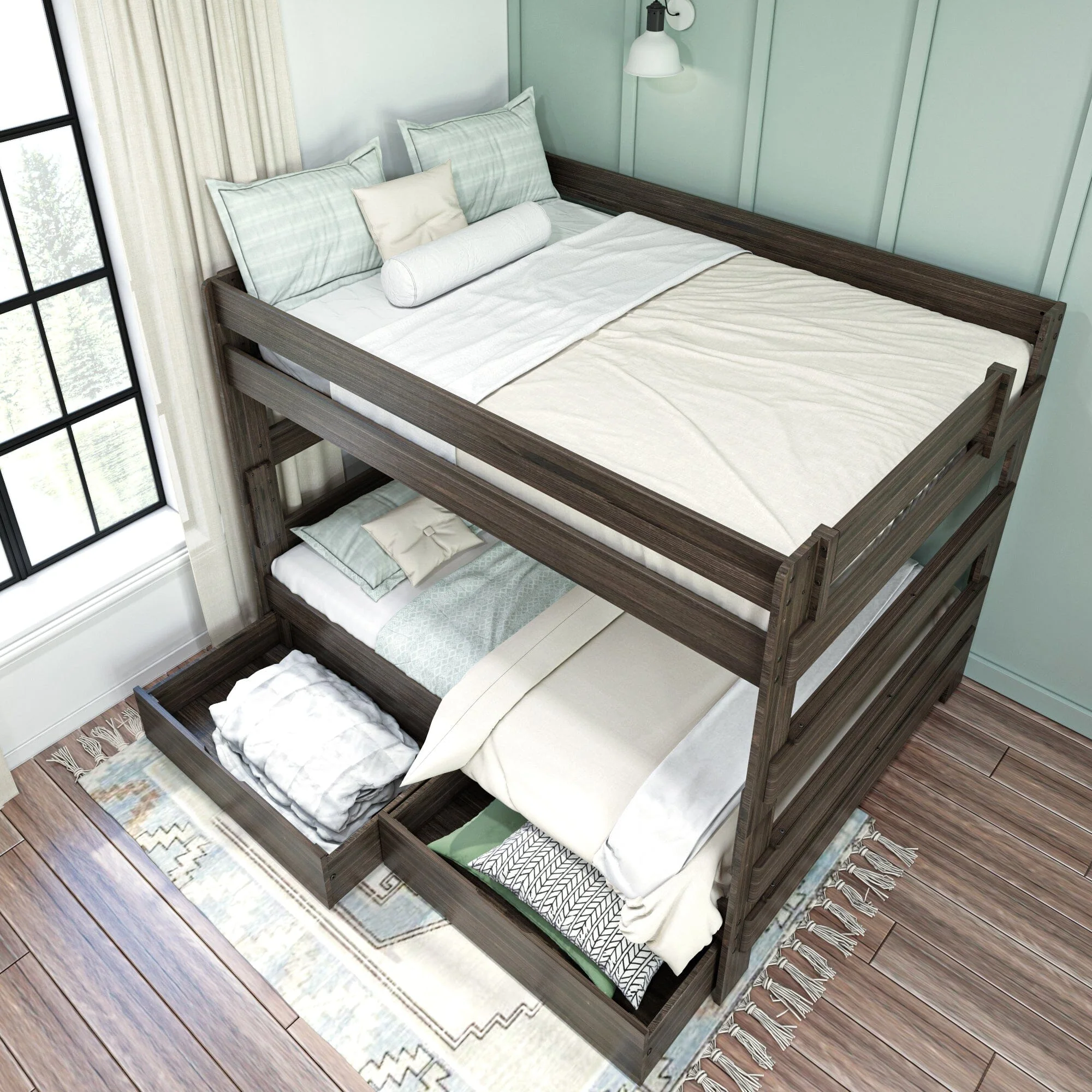 Modern Farmhouse Queen Over Queen Bunk Bed With Storage Drawers - Image 11