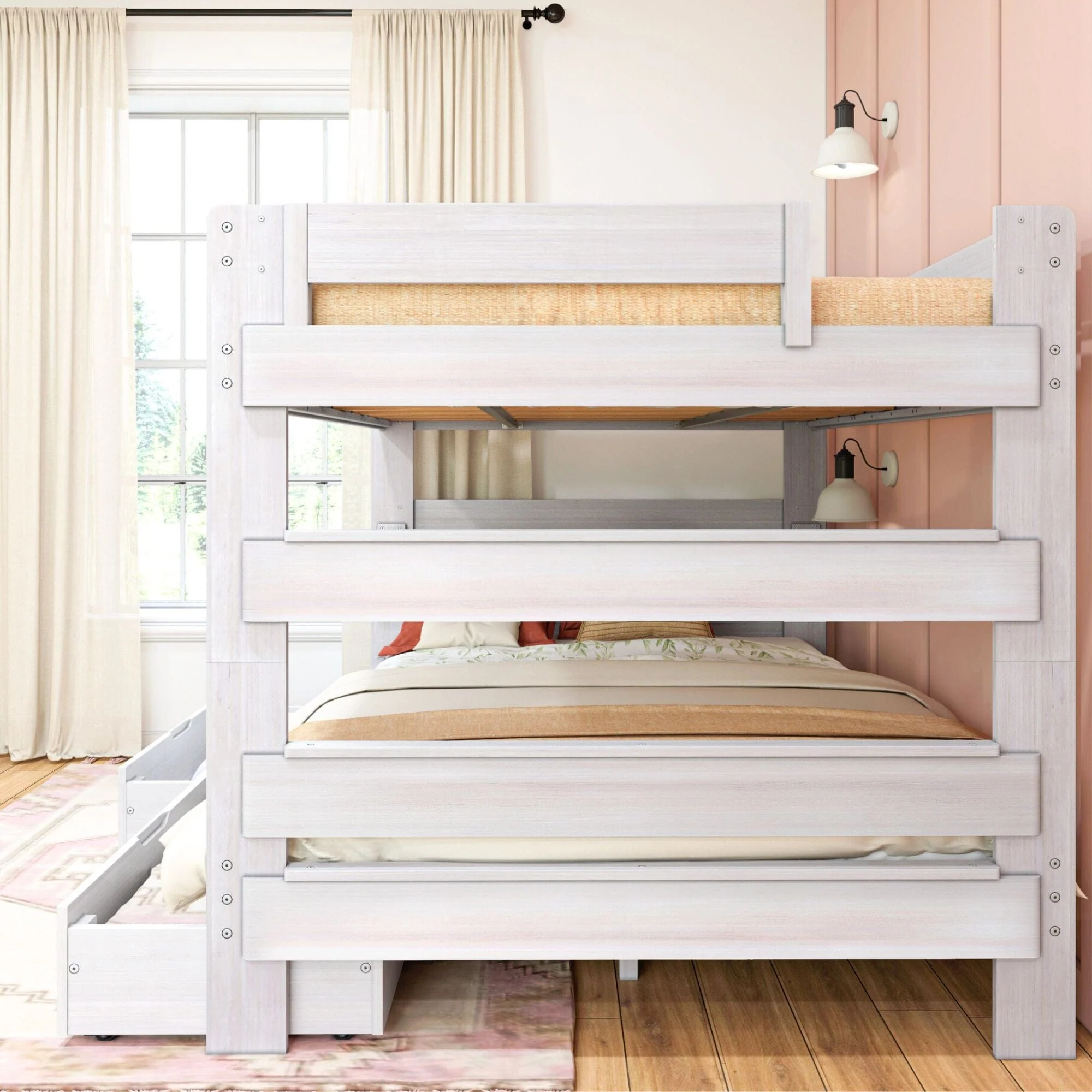Modern Farmhouse Queen Over Queen Bunk Bed With Storage Drawers - Image 12