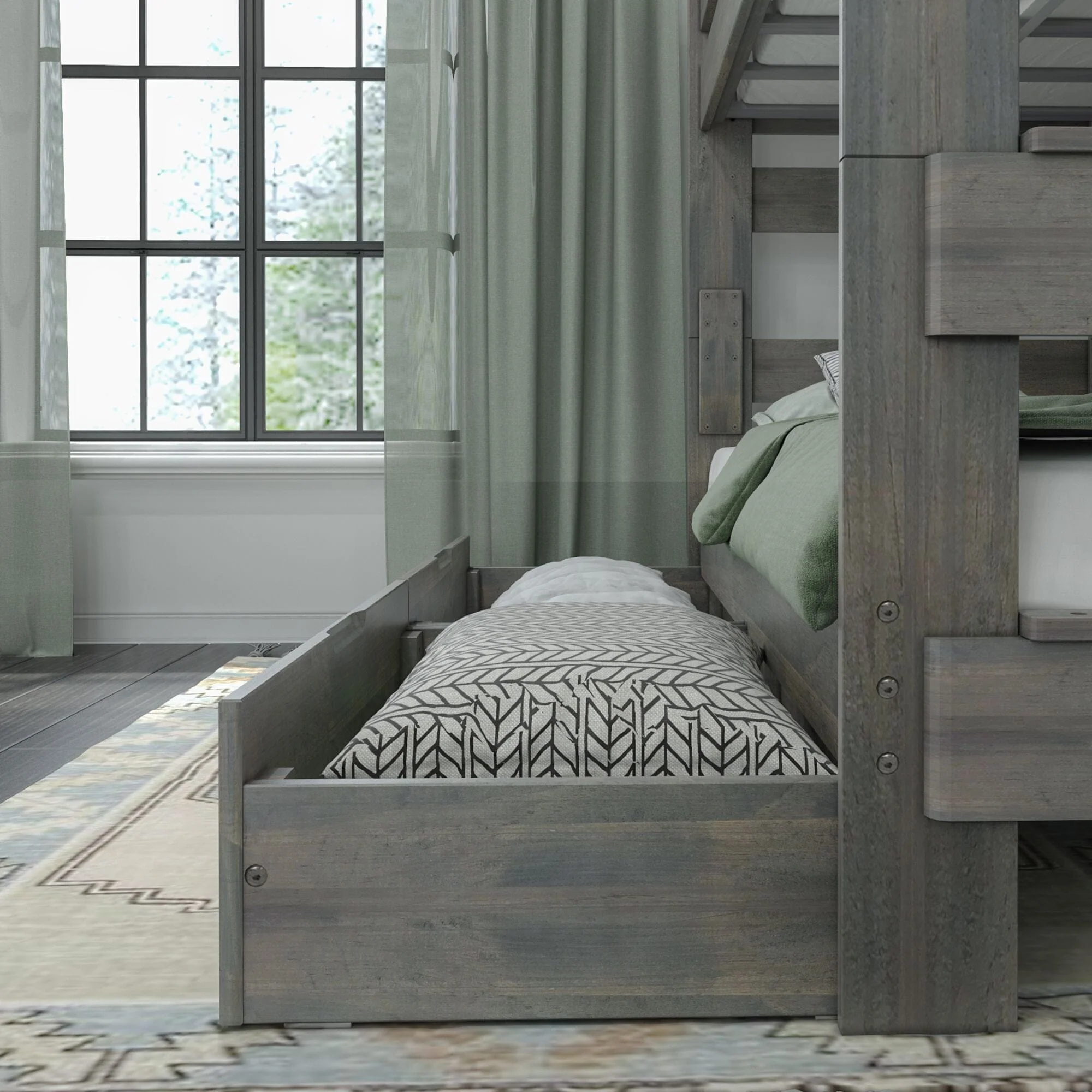 Modern Farmhouse Queen Over Queen Bunk Bed With Storage Drawers - Image 13