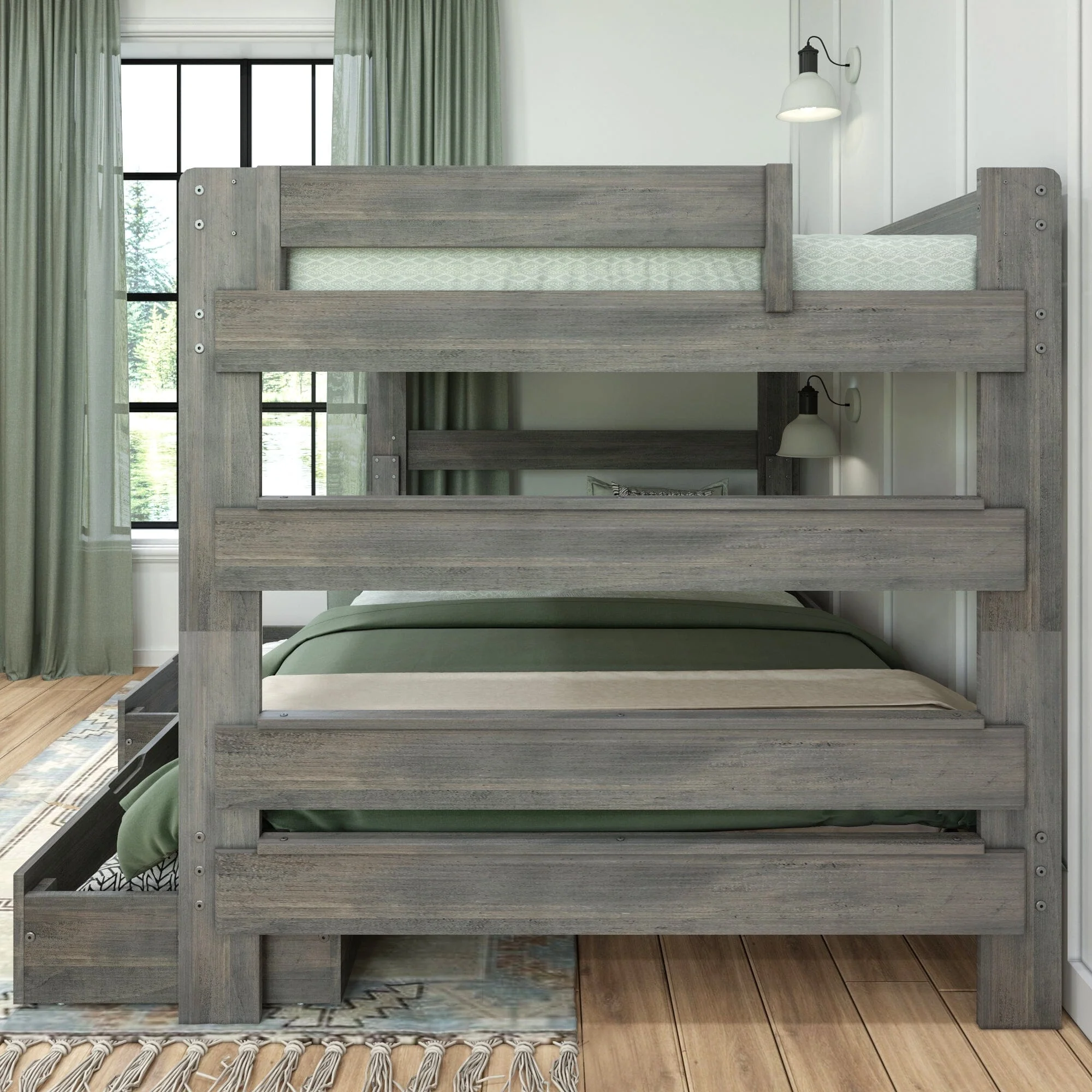 Modern Farmhouse Queen Over Queen Bunk Bed With Storage Drawers - Image 7