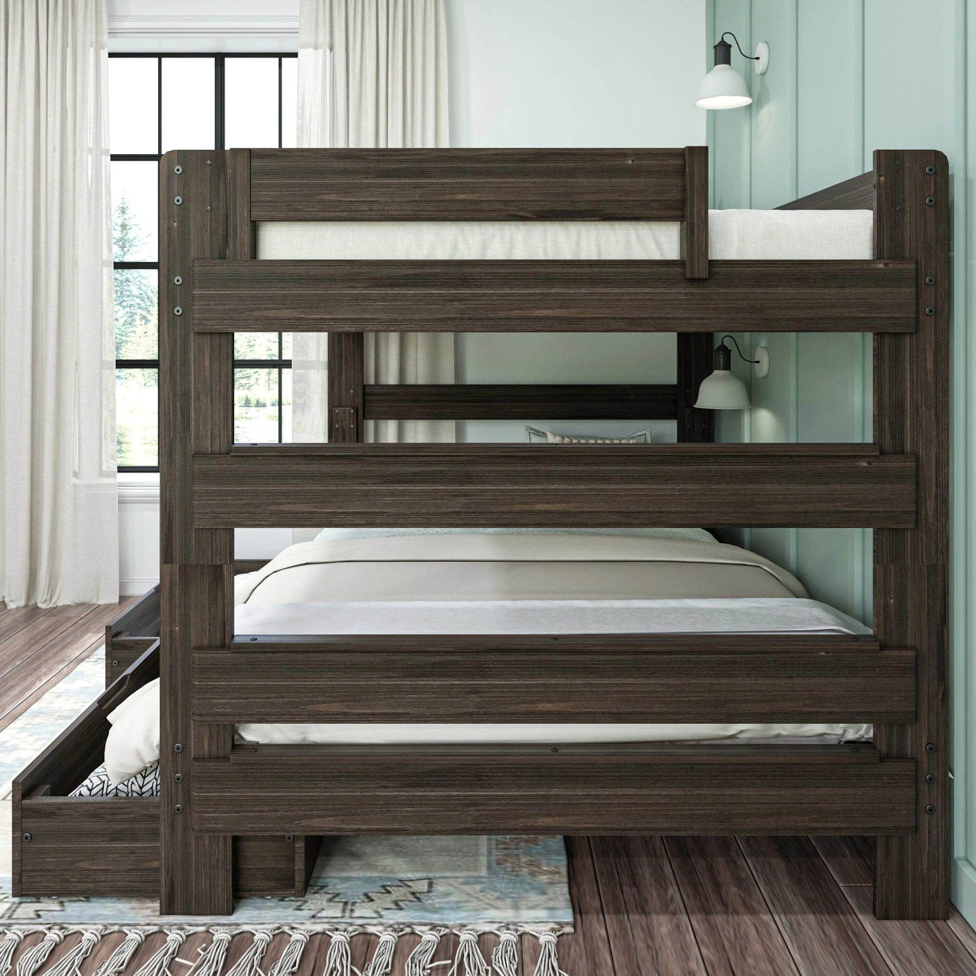 Modern Farmhouse Queen Over Queen Bunk Bed With Storage Drawers - Image 8