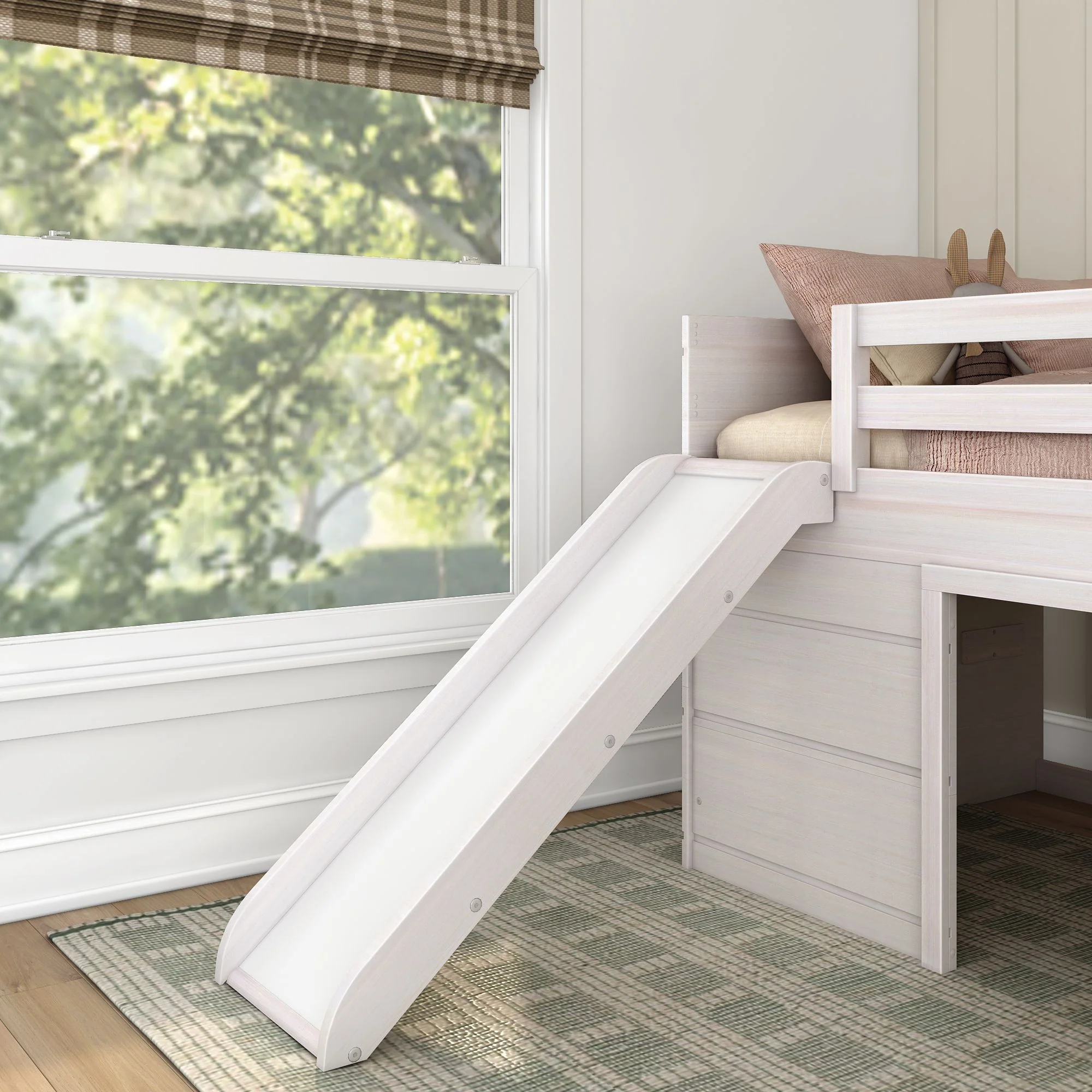 Modern Farmhouse Twin Low Loft Bed with Slide - Image 26