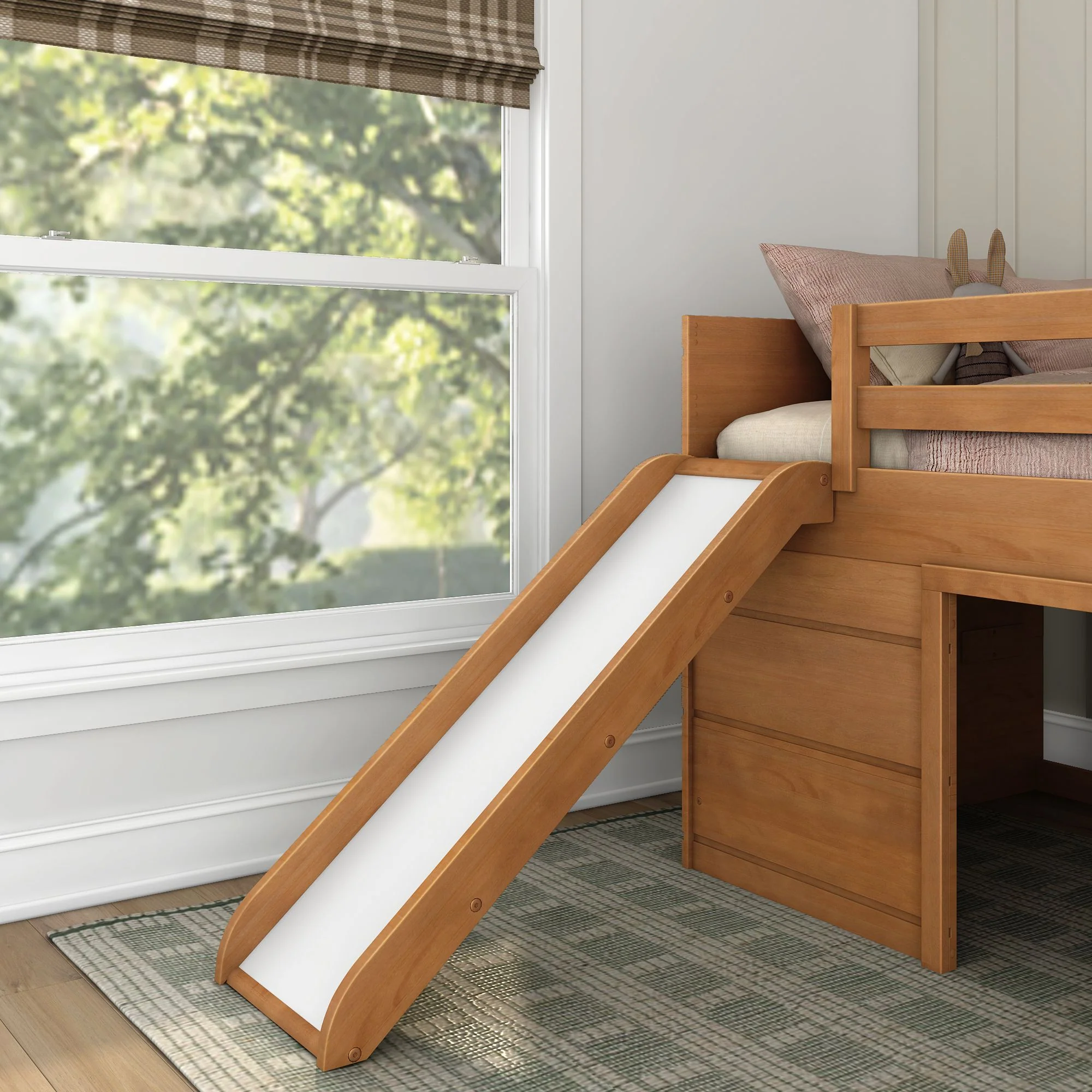 Modern Farmhouse Twin Low Loft Bed with Slide - Image 28