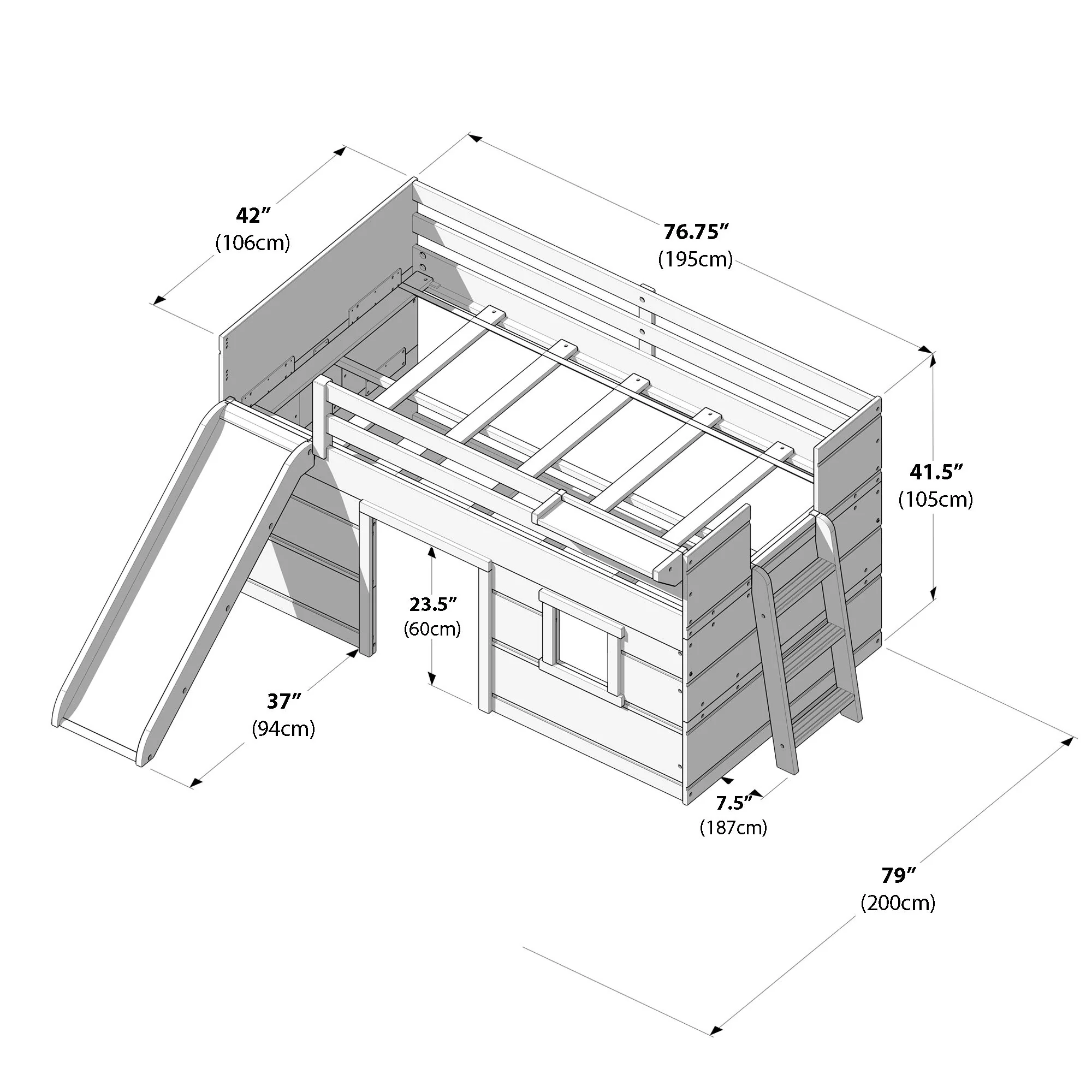 Modern Farmhouse Twin Low Loft Bed with Slide - Image 35
