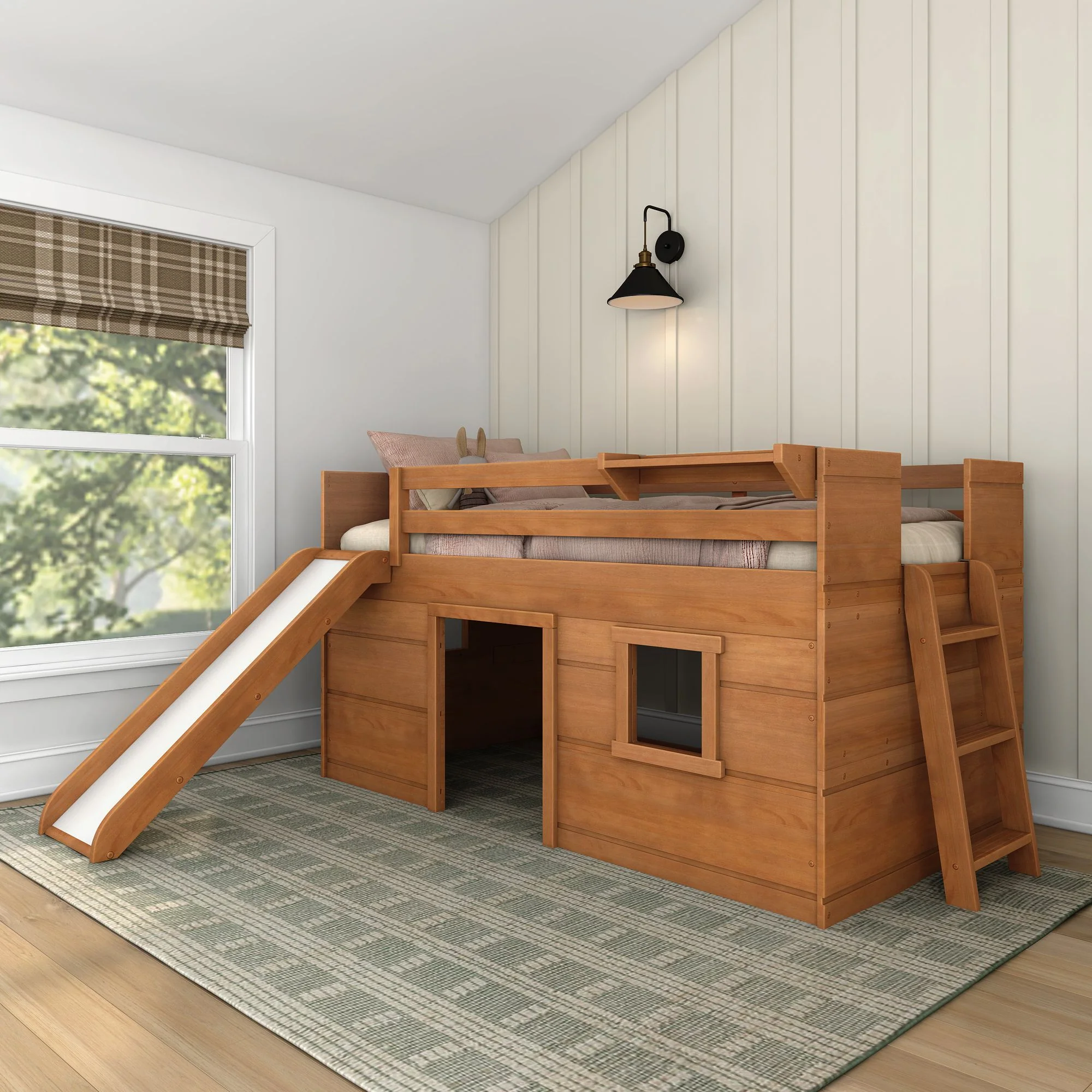 Modern Farmhouse Twin Low Loft Bed with Slide - Image 4