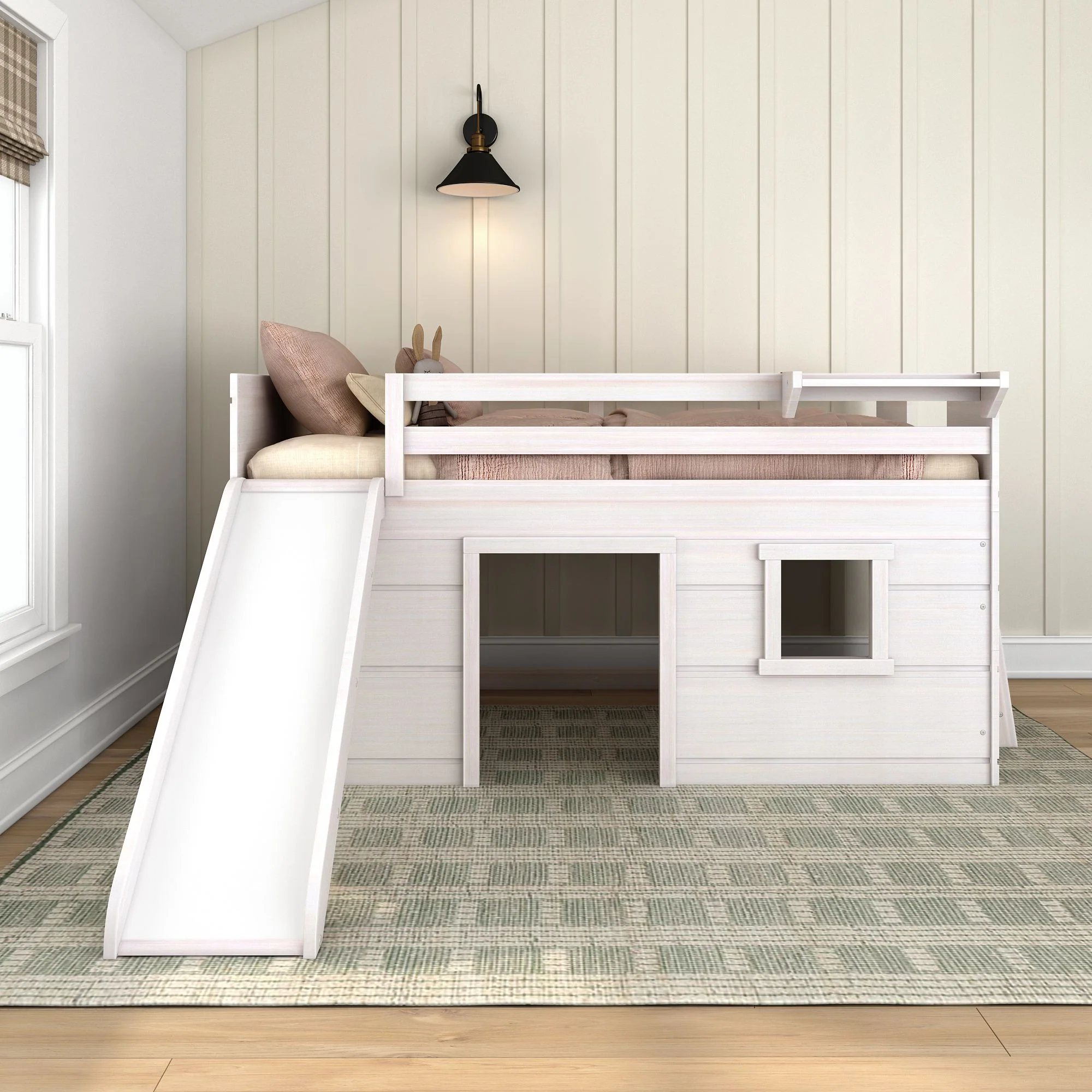 Modern Farmhouse Twin Low Loft Bed with Slide - Image 6