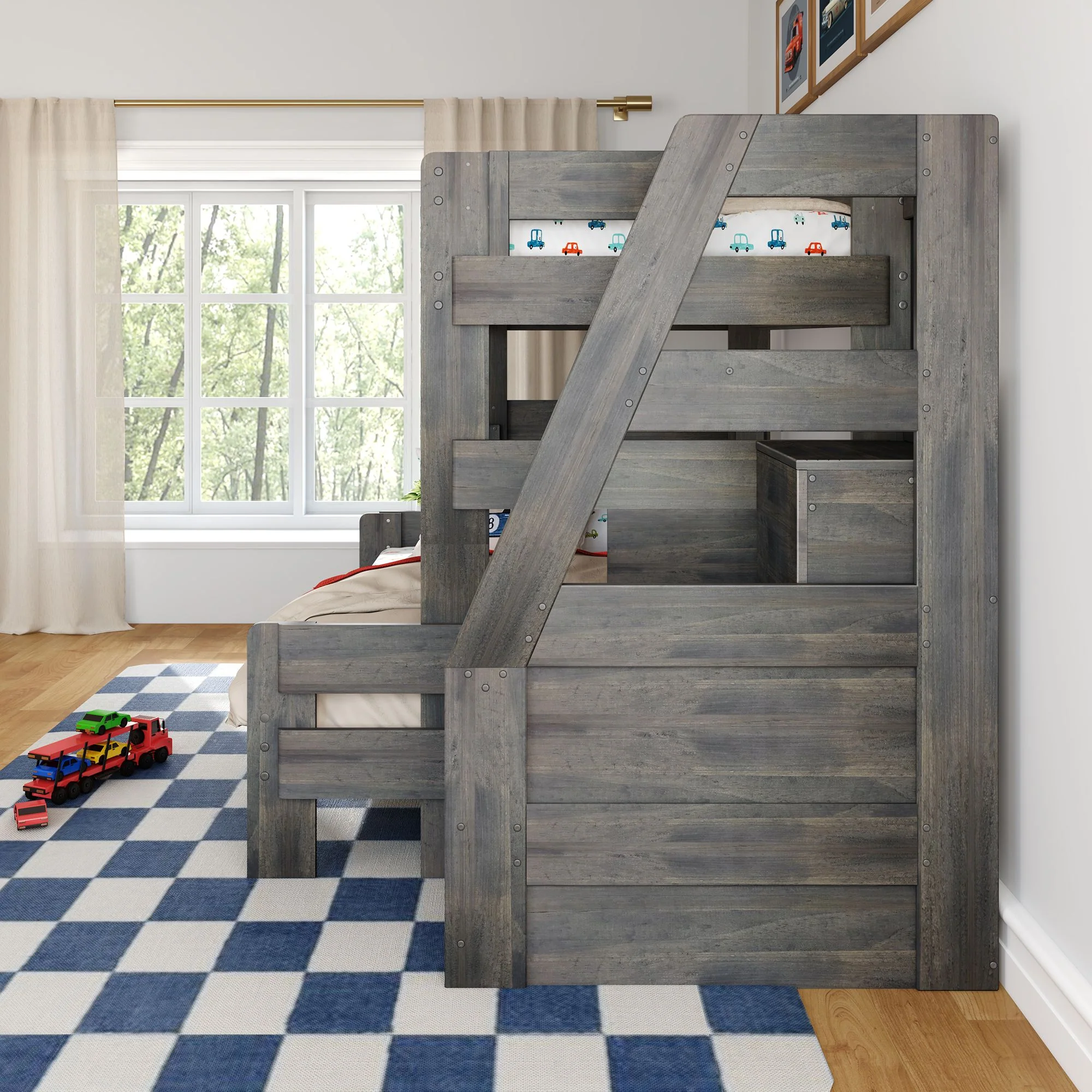 Modern Farmhouse Twin Over Full Bunk Bed With Stairs - Image 22