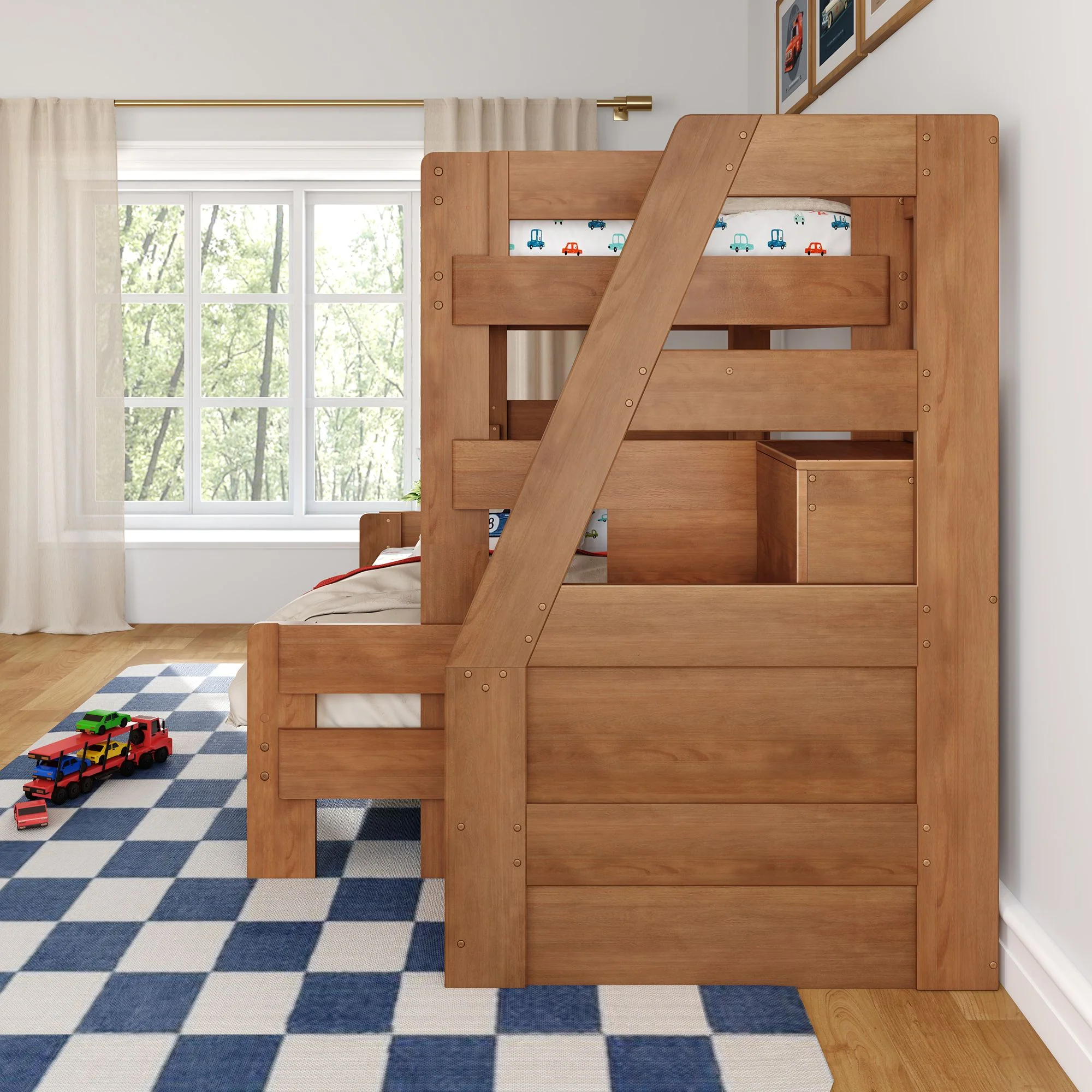 Modern Farmhouse Twin Over Full Bunk Bed With Stairs - Image 24