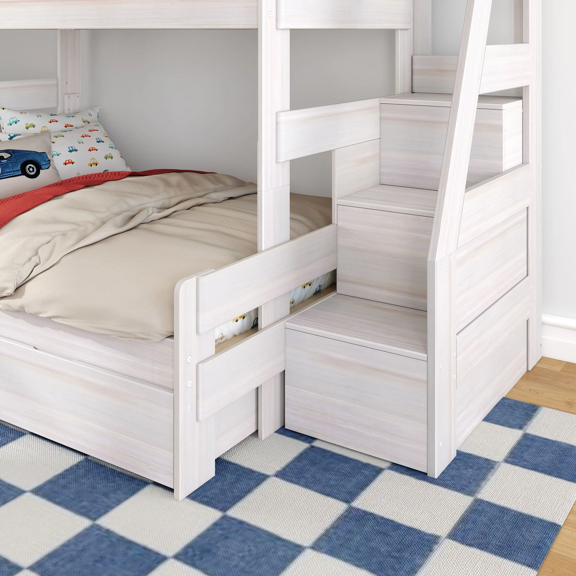 Modern Farmhouse Twin Over Full Bunk Bed With Stairs & Storage Drawers - Image 11