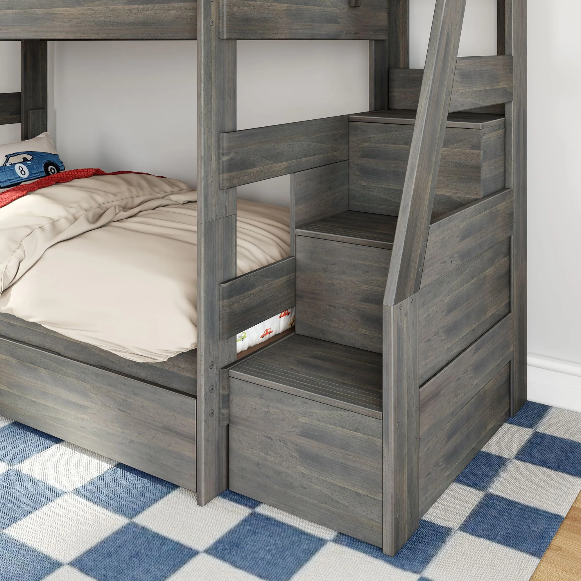 Modern Farmhouse Twin Over Full Bunk Bed With Stairs & Storage Drawers - Image 12