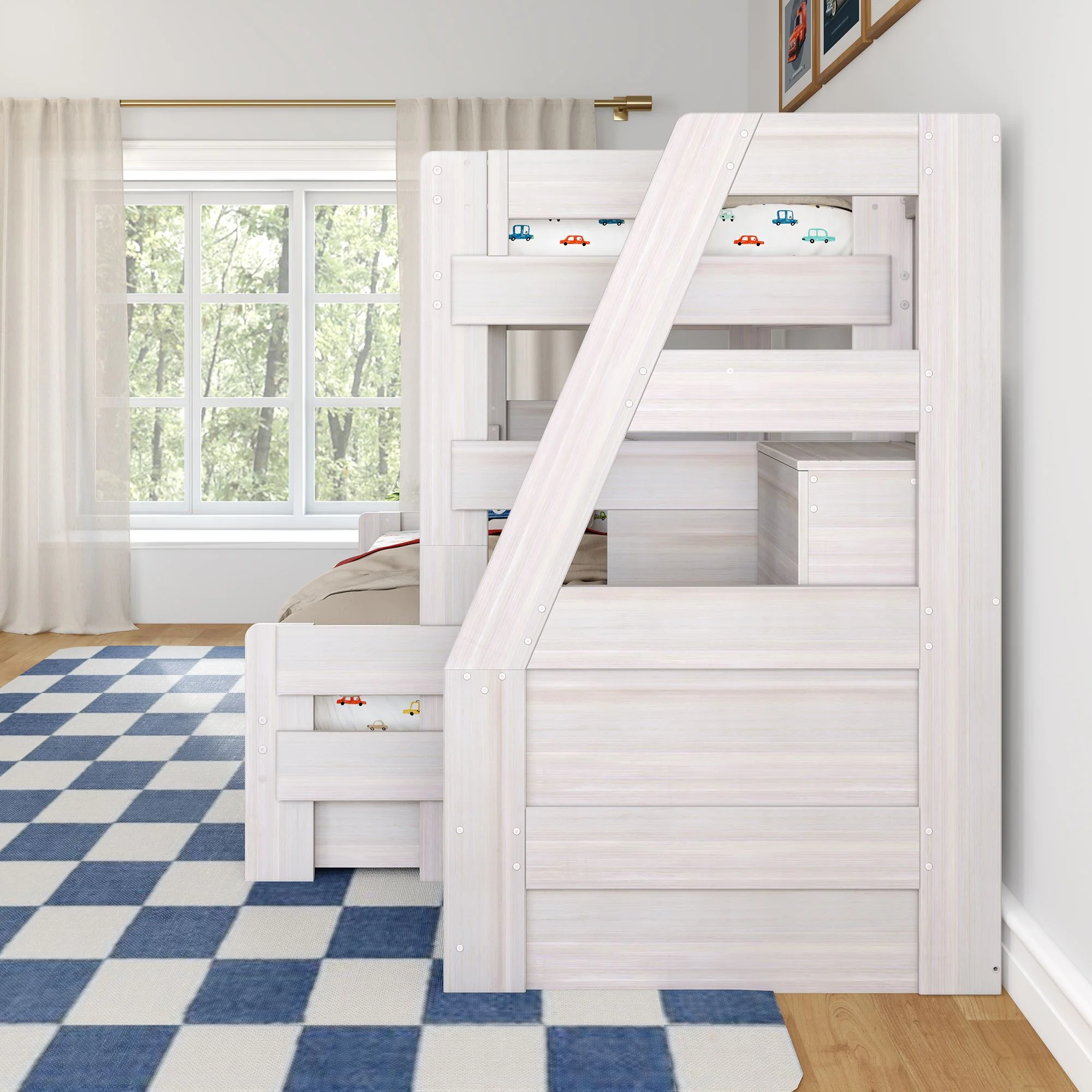 Modern Farmhouse Twin Over Full Bunk Bed With Stairs & Storage Drawers - Image 13