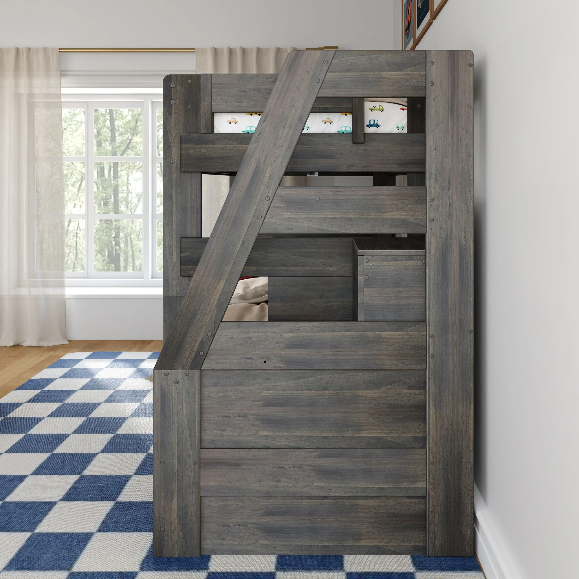 Modern Farmhouse Twin Over Full Bunk Bed With Stairs & Storage Drawers - Image 14