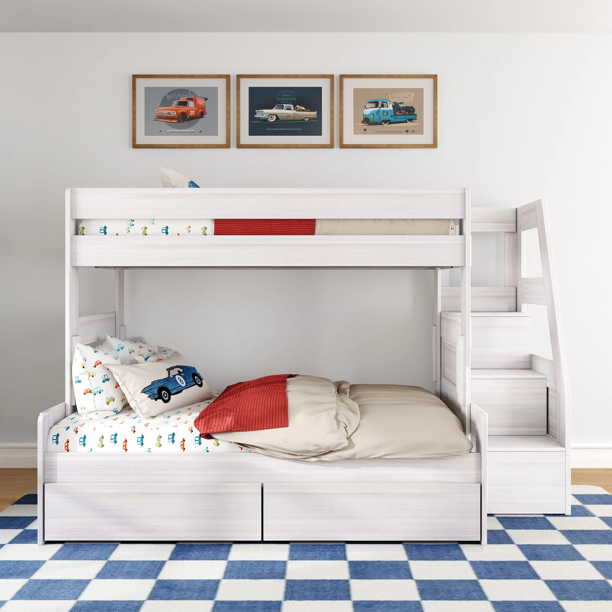 Modern Farmhouse Twin Over Full Bunk Bed With Stairs & Storage Drawers - Image 3