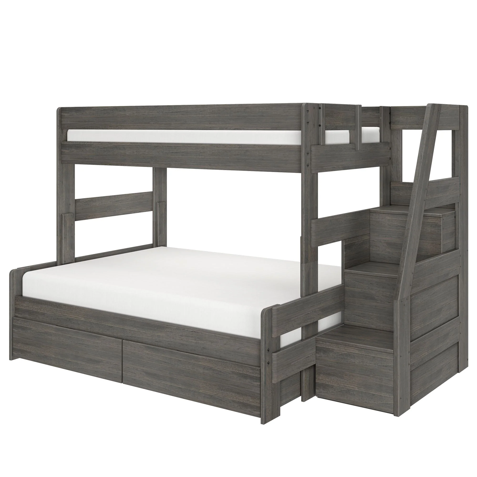 Modern Farmhouse Twin Over Full Bunk Bed With Stairs & Storage Drawers - Image 6