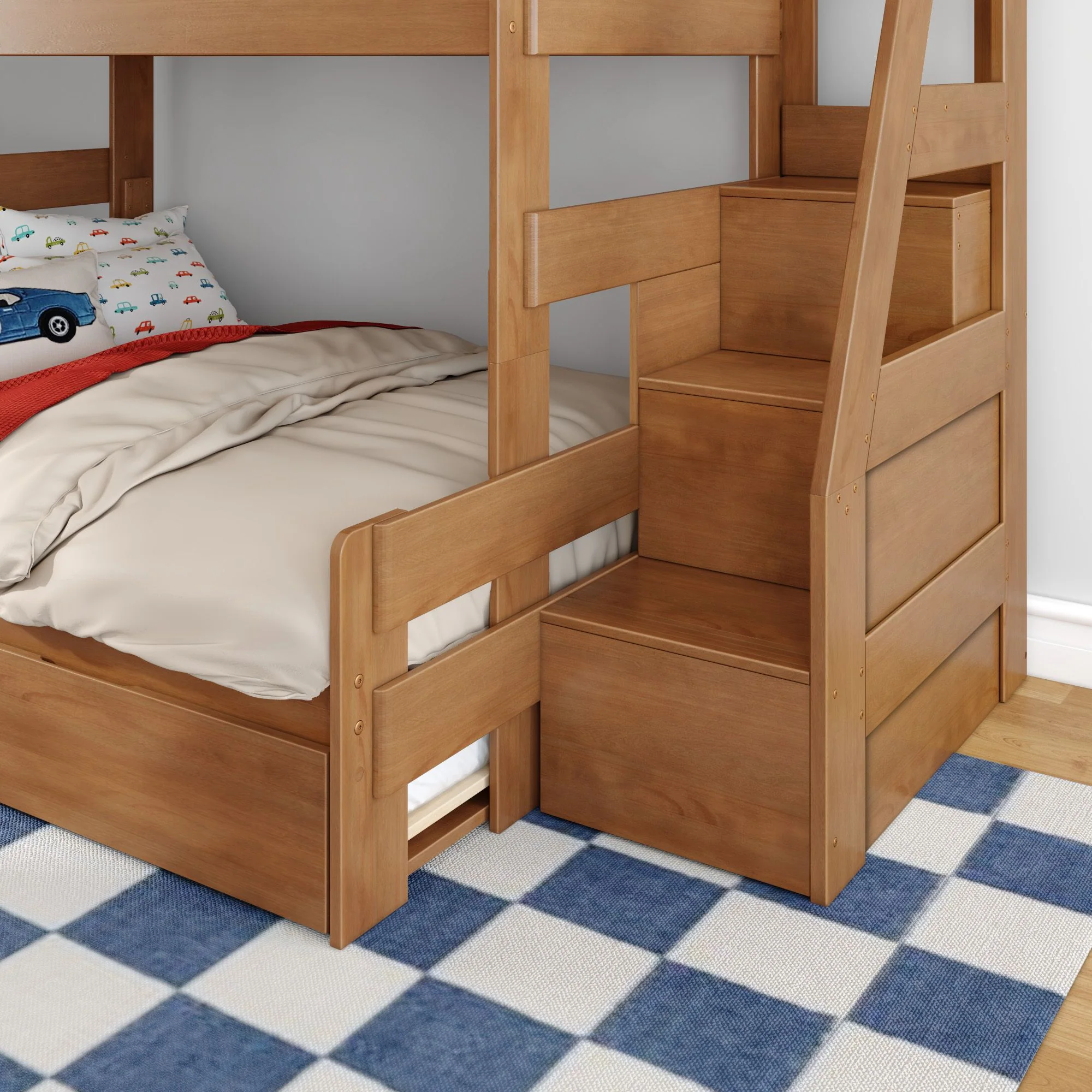 Modern Farmhouse Twin Over Full Bunk Bed With Stairs & Trundle - Image 23