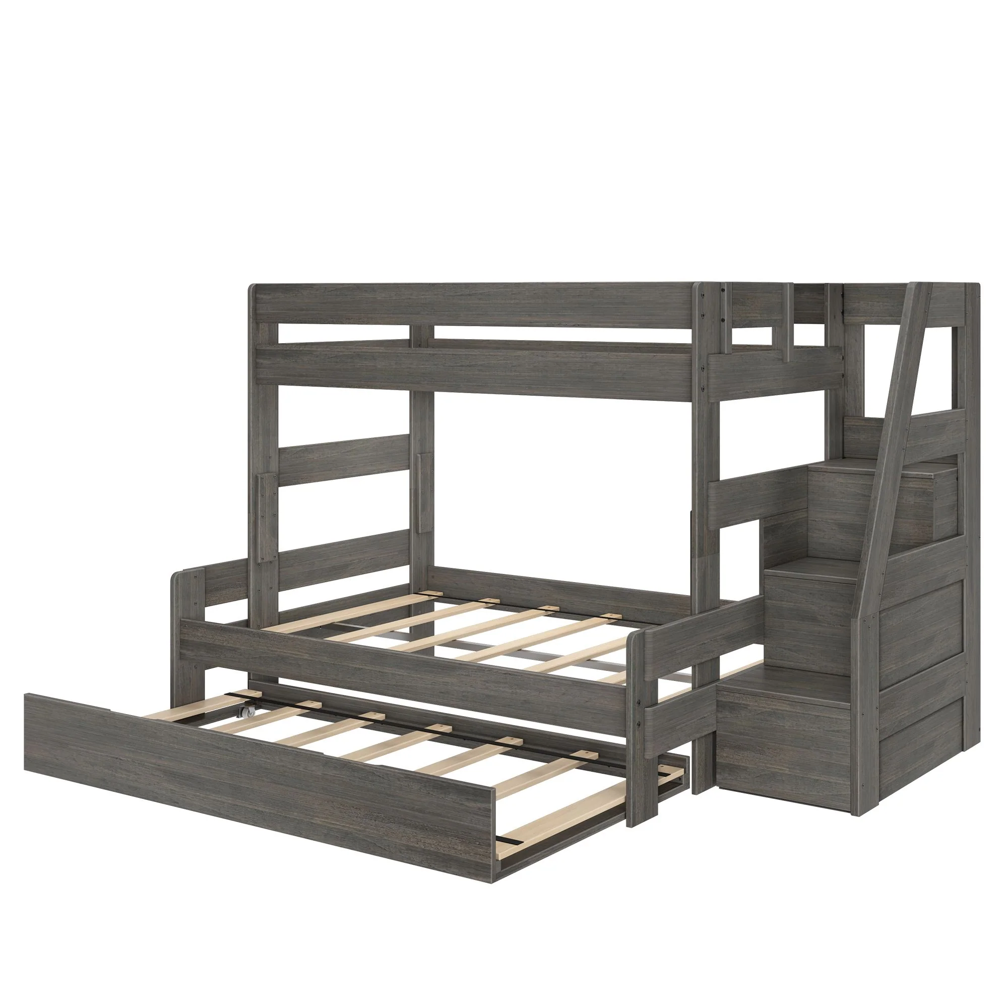 Modern Farmhouse Twin Over Full Bunk Bed With Stairs & Trundle - Image 32