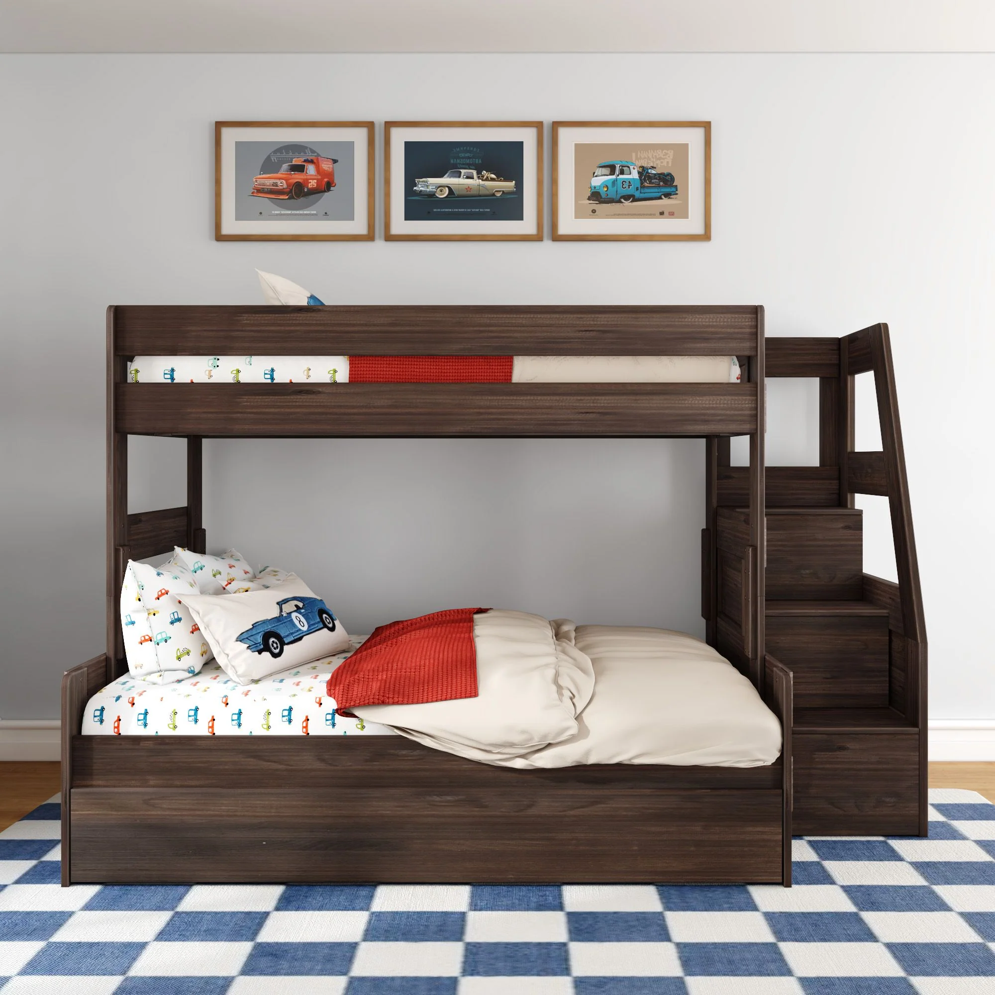 Modern Farmhouse Twin Over Full Bunk Bed With Stairs & Trundle - Image 5