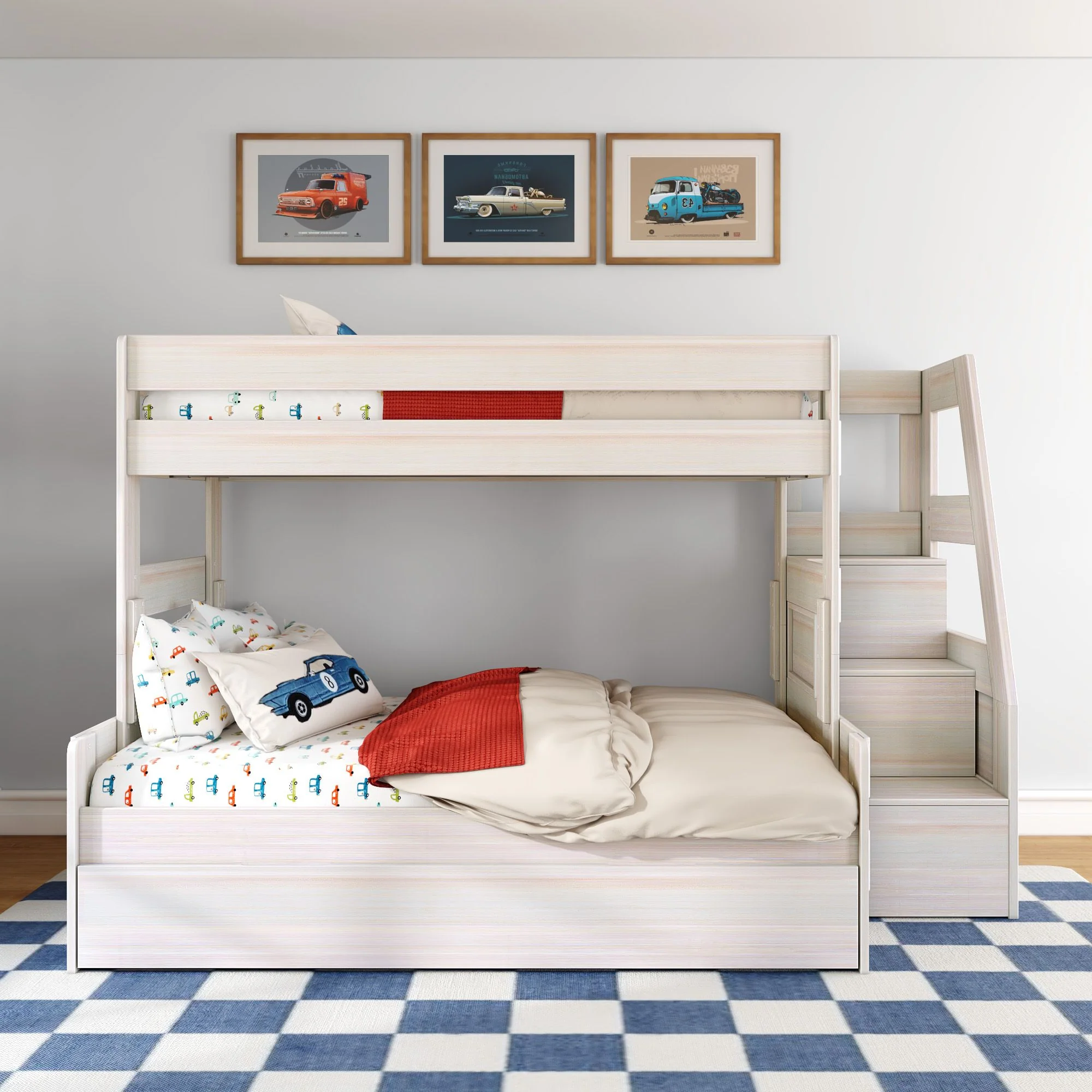 Modern Farmhouse Twin Over Full Bunk Bed With Stairs & Trundle - Image 6