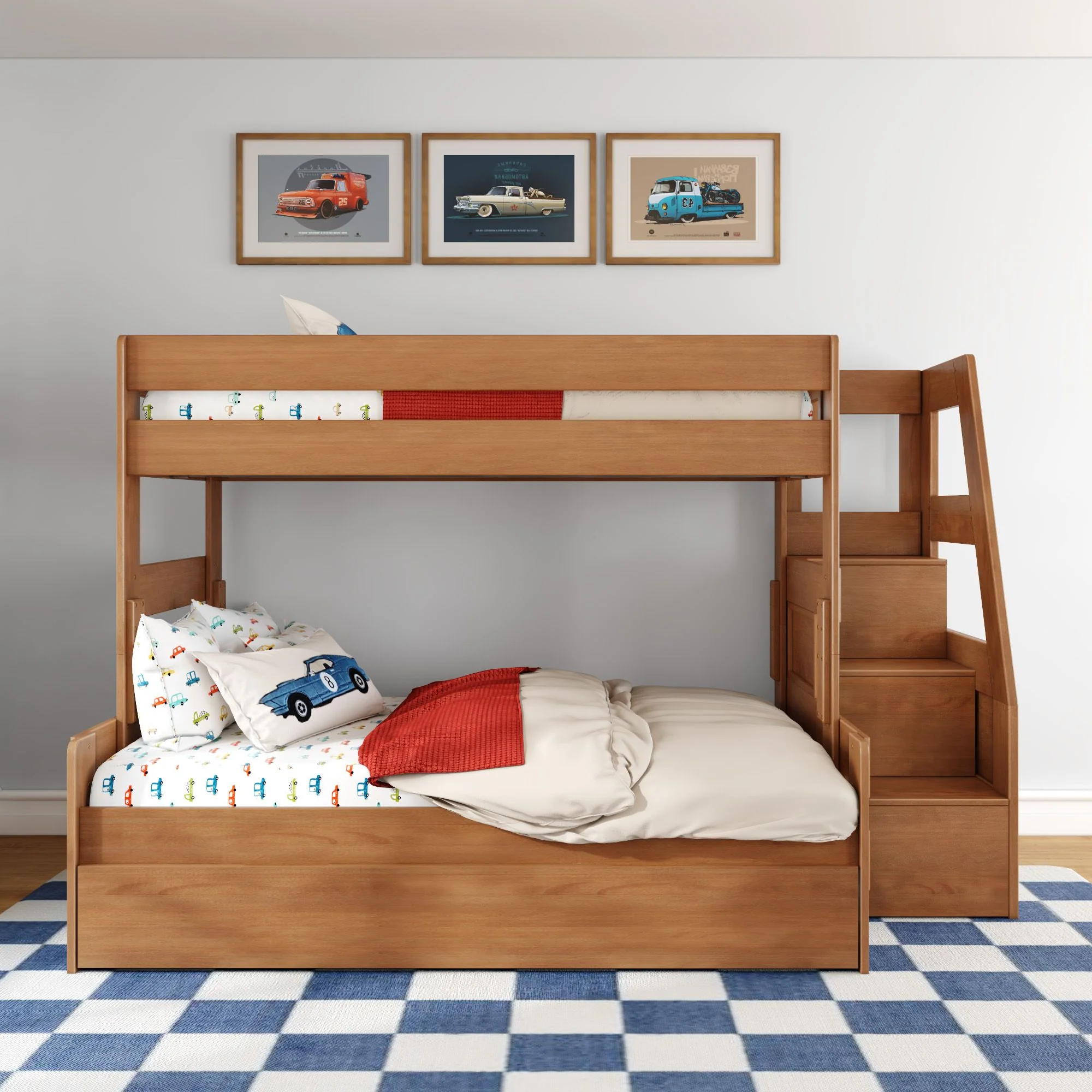 Modern Farmhouse Twin Over Full Bunk Bed With Stairs & Trundle - Image 7