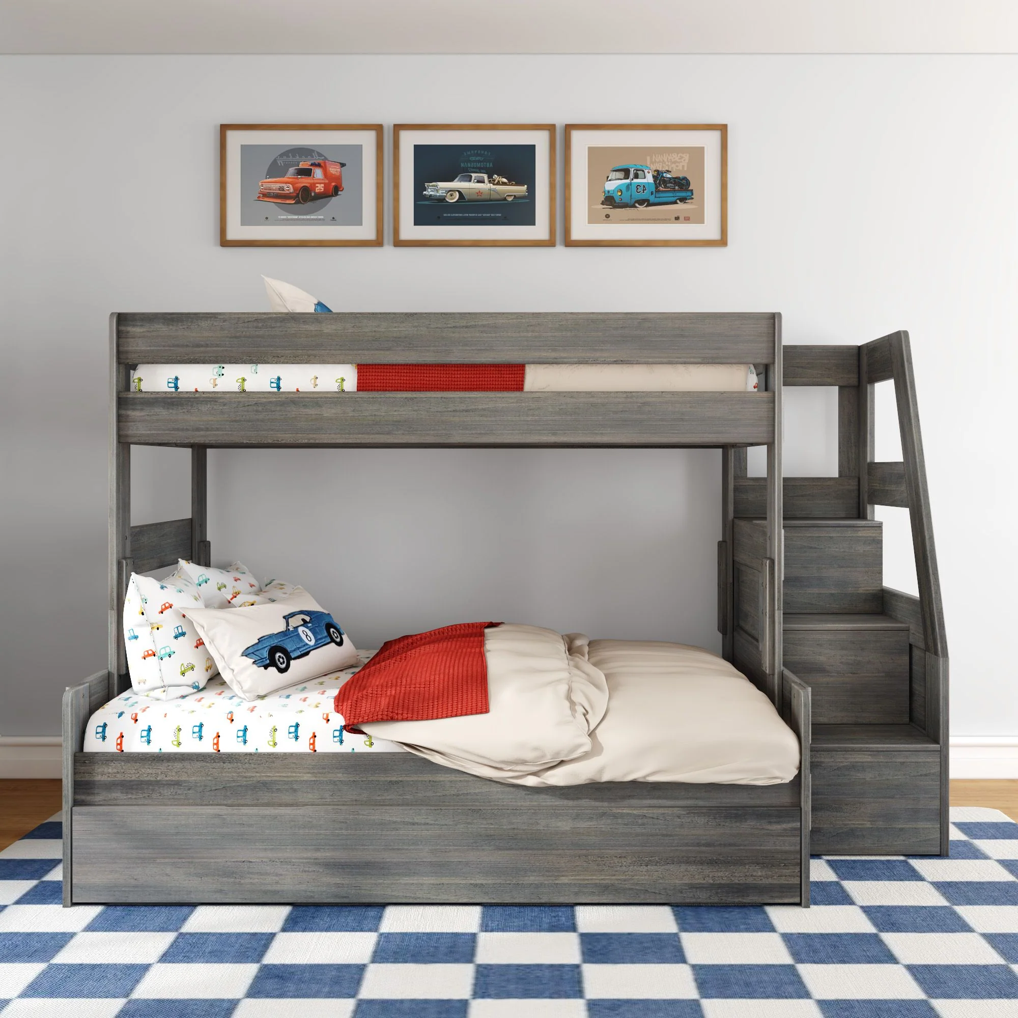 Modern Farmhouse Twin Over Full Bunk Bed With Stairs & Trundle - Image 8