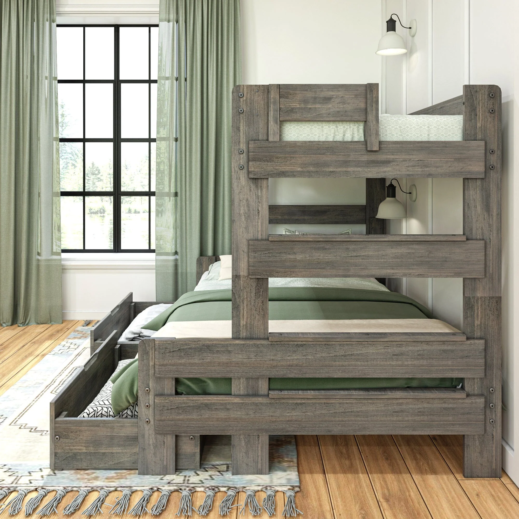 Modern Farmhouse Twin Over Full Bunk Bed With Storage Drawers - Image 10